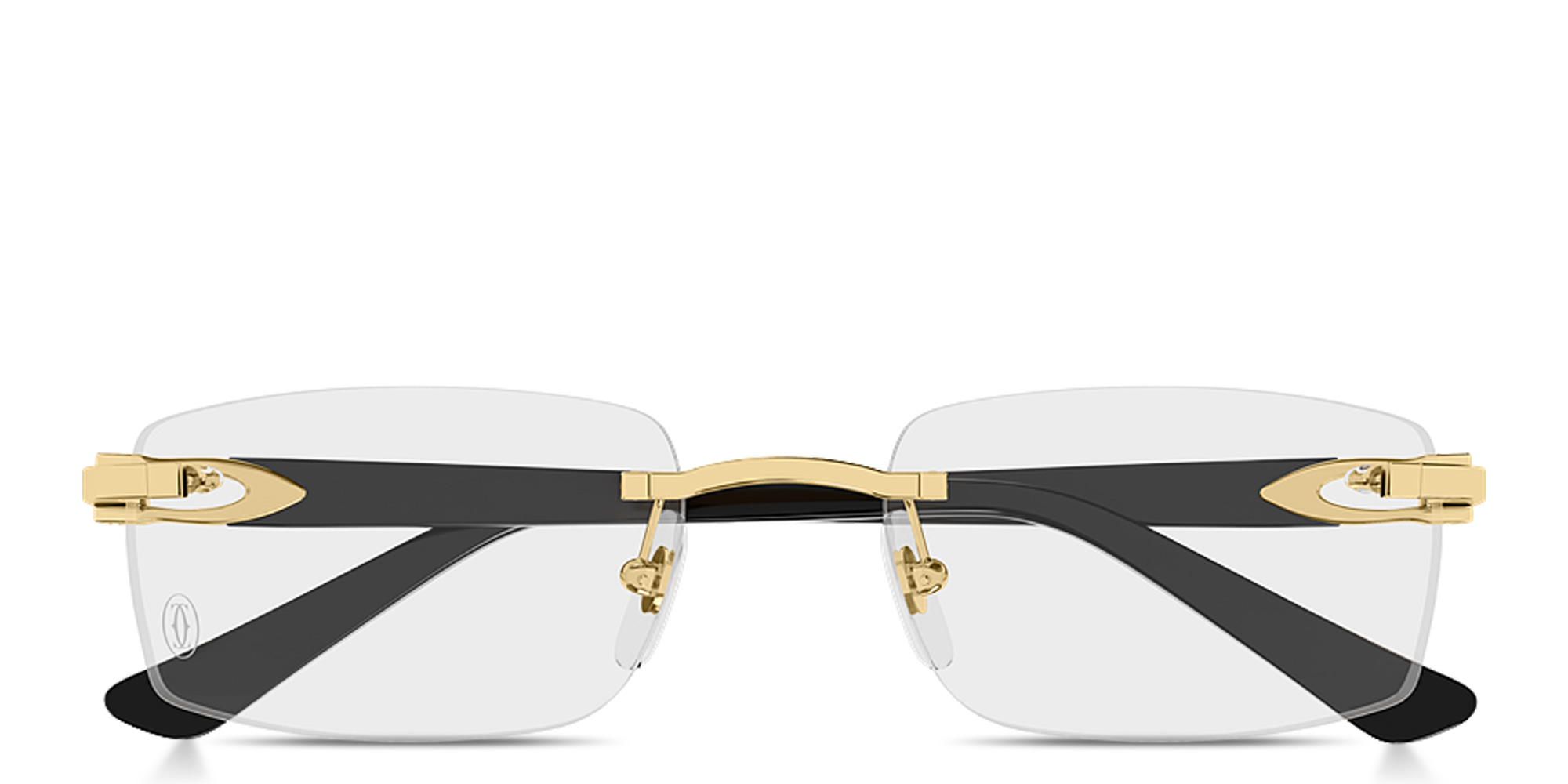 Shop Cartier Signature C de Cartier Rimless Rectangle Eyeglasses in Polished Gold online.