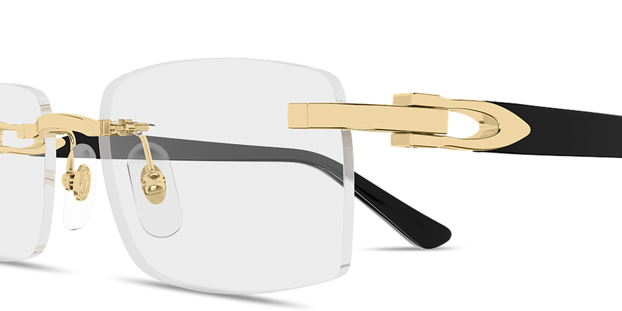 Shop Cartier Signature C de Cartier Rimless Rectangle Eyeglasses in Polished Gold online.
