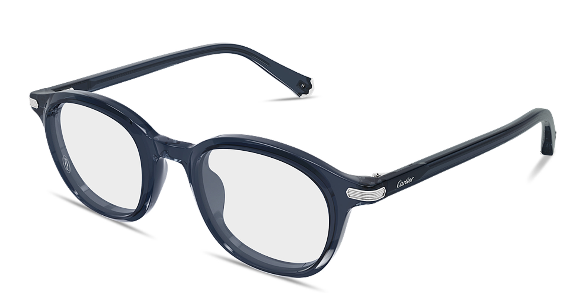 Shop Cartier Premiere de Cartier Unisex Round Eyeglasses in Blue online.