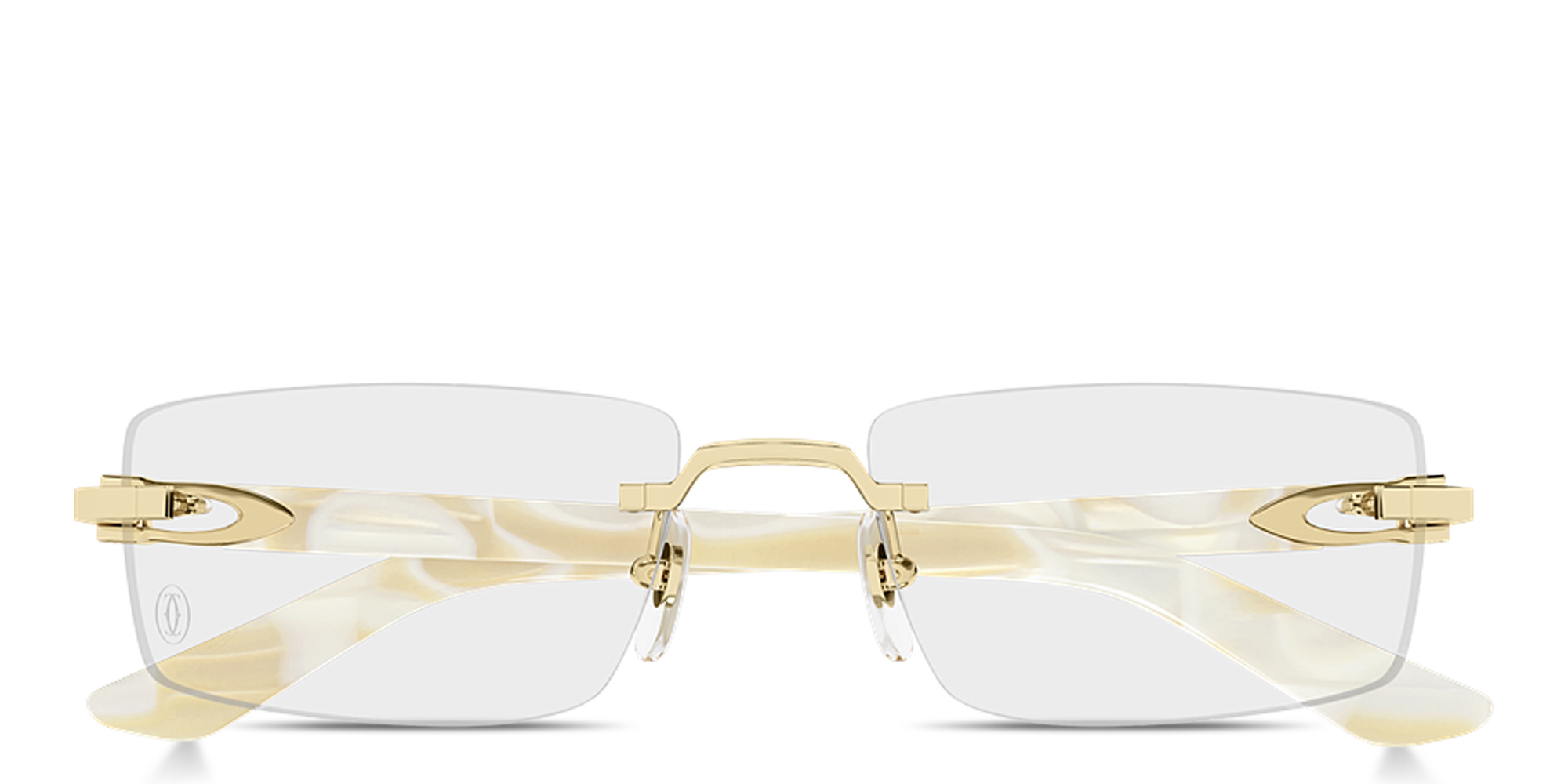 Shop Cartier Signature C de Cartier Wide Rimless Rectangle Eyeglasses in Gold online.