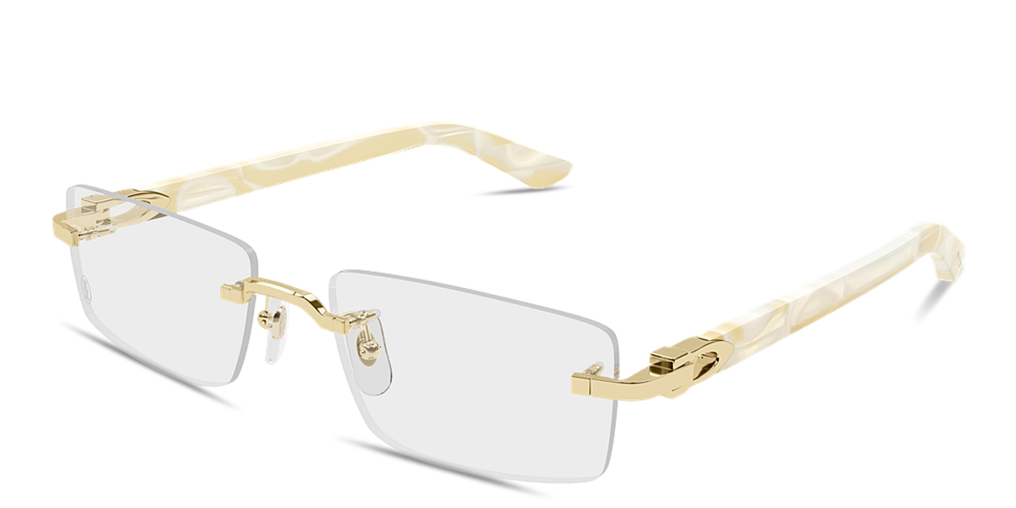 Shop Cartier Signature C de Cartier Wide Rimless Rectangle Eyeglasses in Gold online.