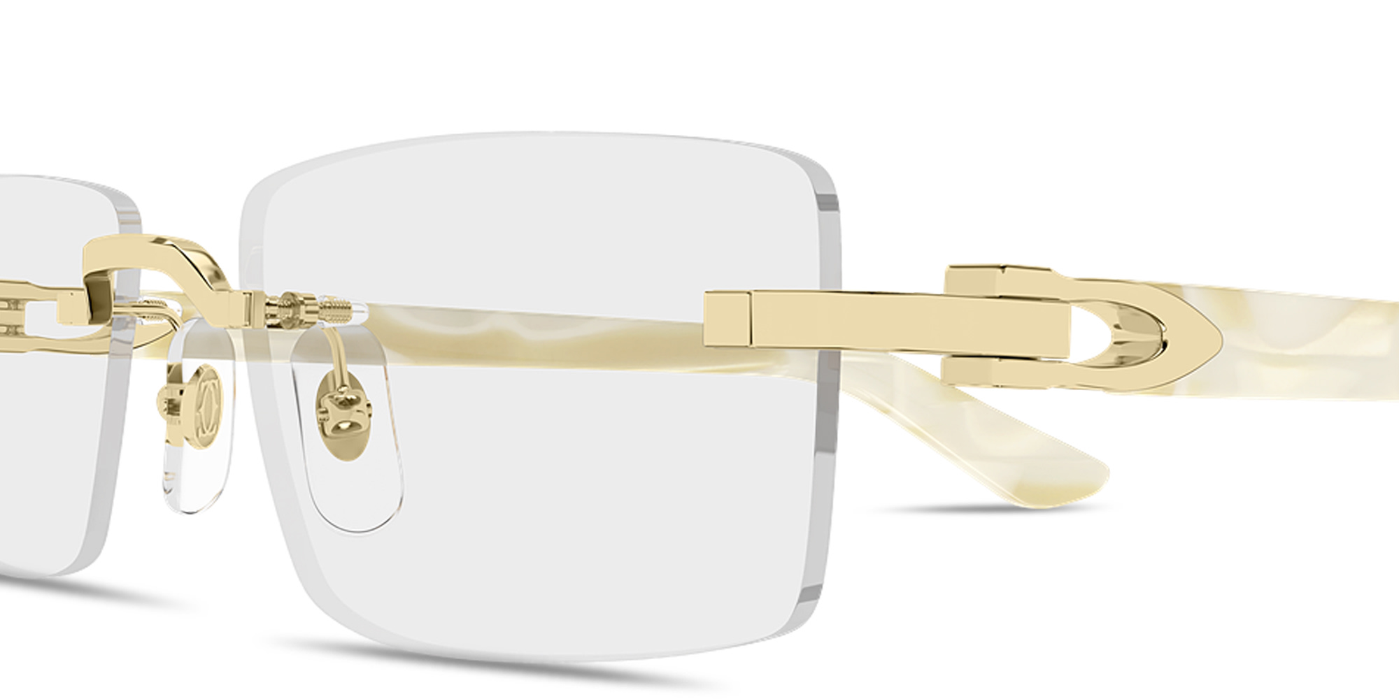 Shop Cartier Signature C de Cartier Wide Rimless Rectangle Eyeglasses in Gold online.