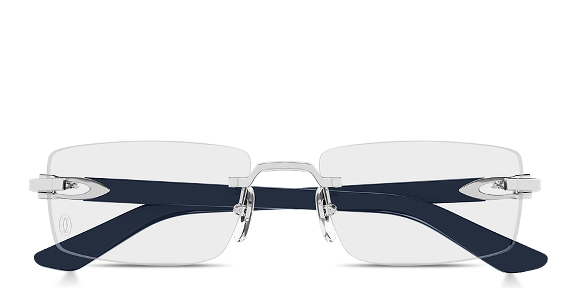 Shop Cartier Signature C de Cartier Wide Rimless Rectangle Eyeglasses in Silver online.
