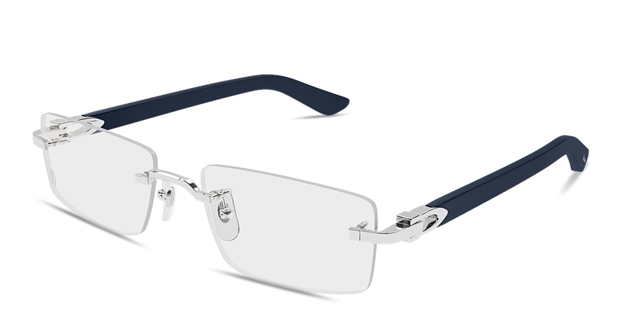 Shop Cartier Signature C de Cartier Wide Rimless Rectangle Eyeglasses in Silver online.
