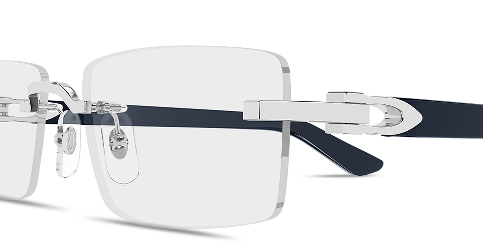 Shop Cartier Signature C de Cartier Wide Rimless Rectangle Eyeglasses in Silver online.