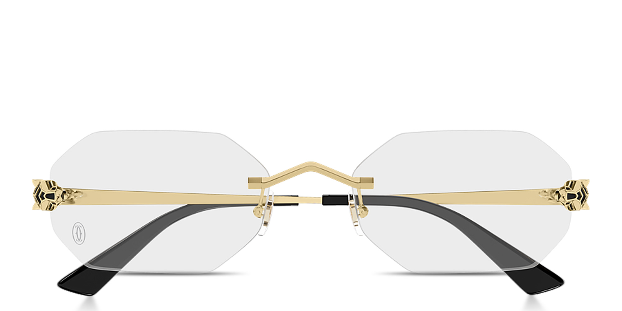 Shop Cartier Panthère de Cartier Unisex Wide Rimless Irregular Eyeglasses in Gold online.
