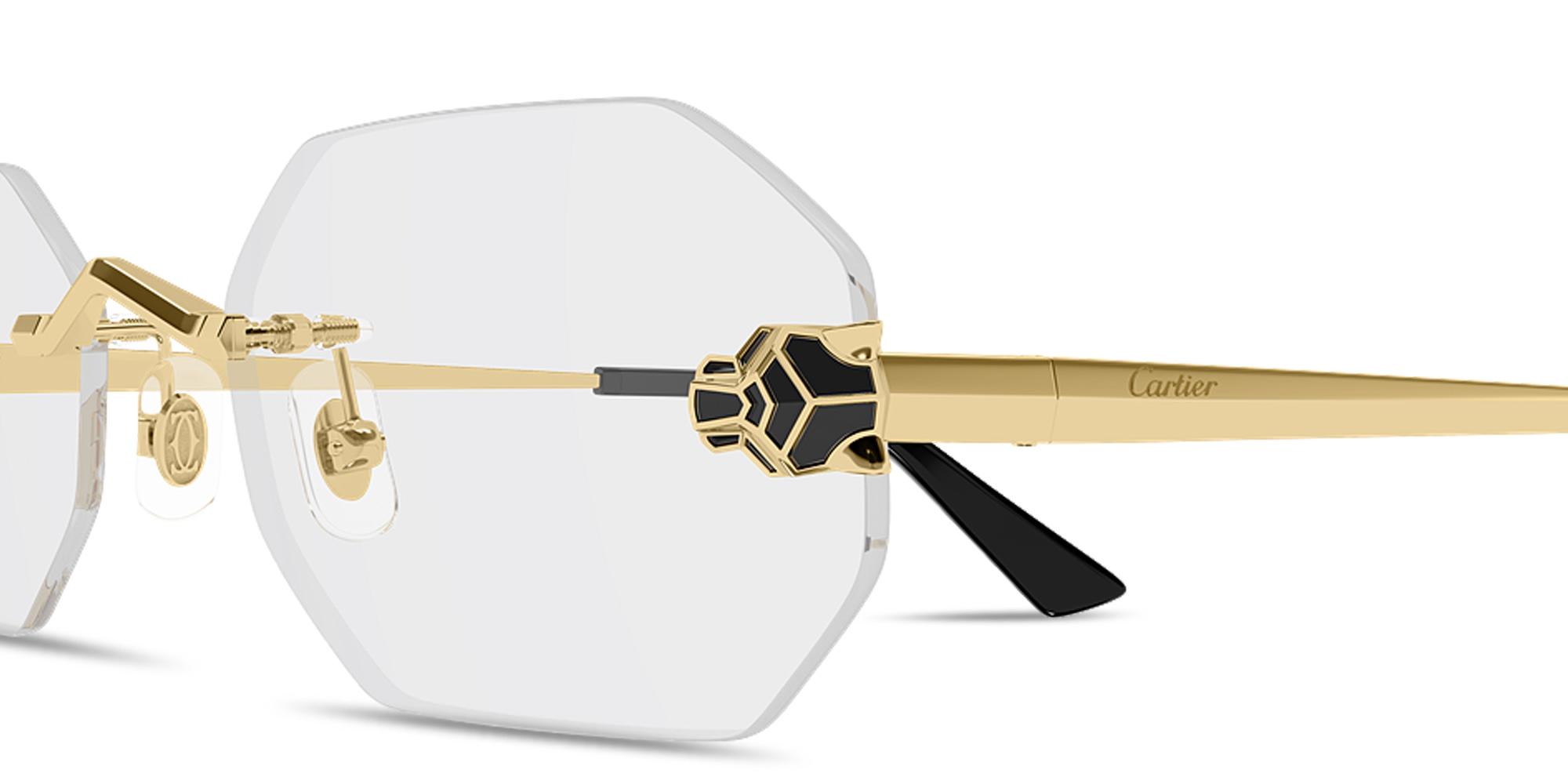 Shop Cartier Panthère de Cartier Unisex Wide Rimless Irregular Eyeglasses in Gold online.