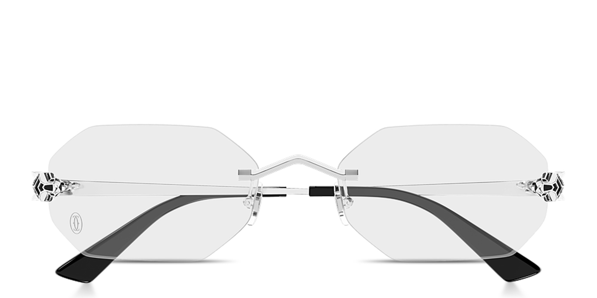 Shop Cartier Panthère de Cartier Unisex Wide Rimless Irregular Eyeglasses in Silver online.