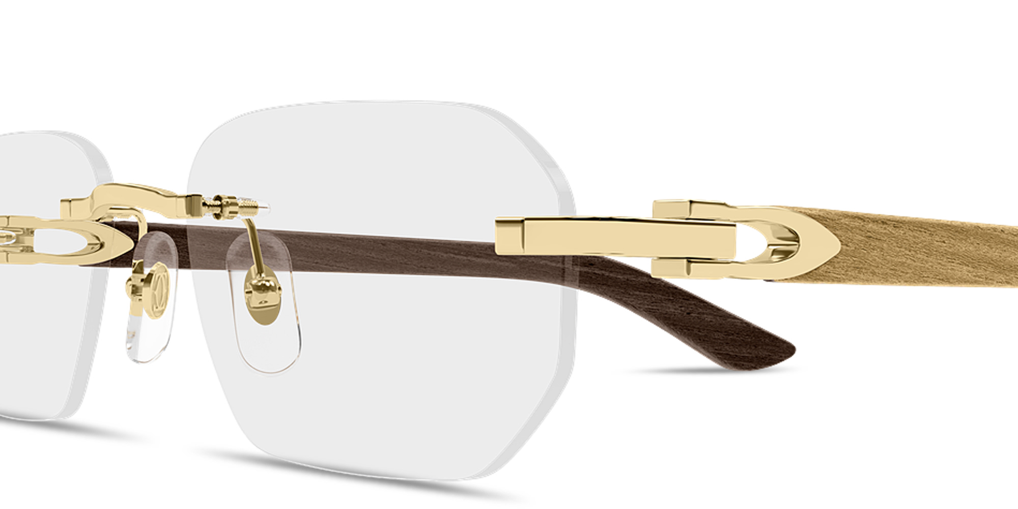Shop Cartier Signature C de Cartier Wide Rimless Irregular Eyeglasses in Polished Gold online.