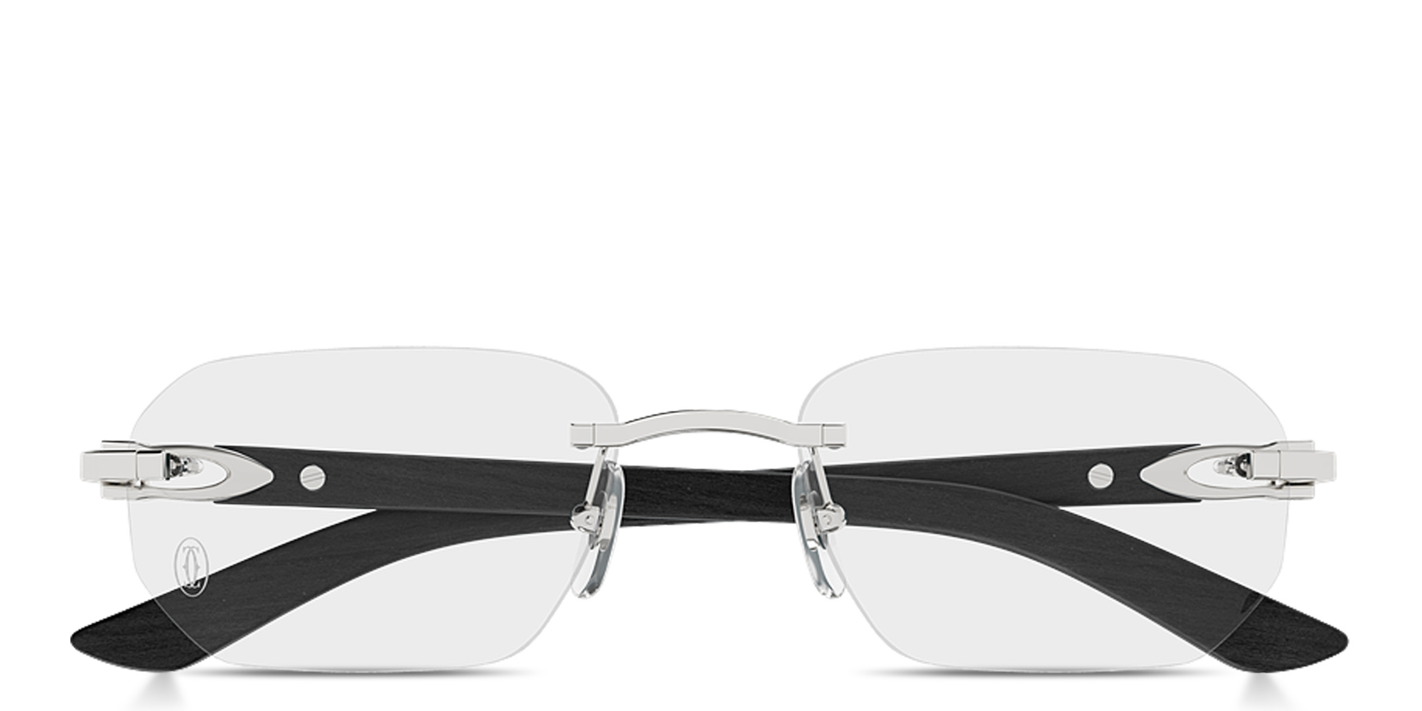 Shop Cartier Signature C de Cartier Wide Rimless Irregular Eyeglasses in Ruthenium online.