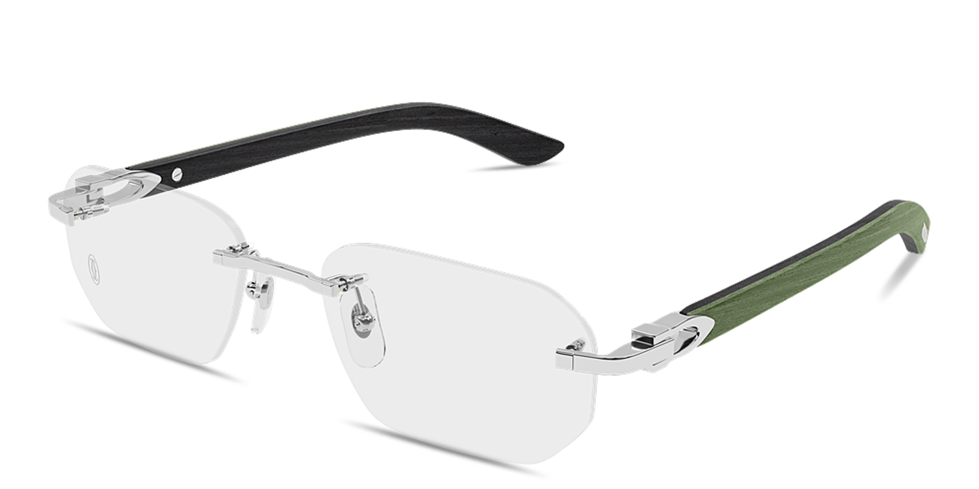 Shop Cartier Signature C de Cartier Wide Rimless Irregular Eyeglasses in Ruthenium online.