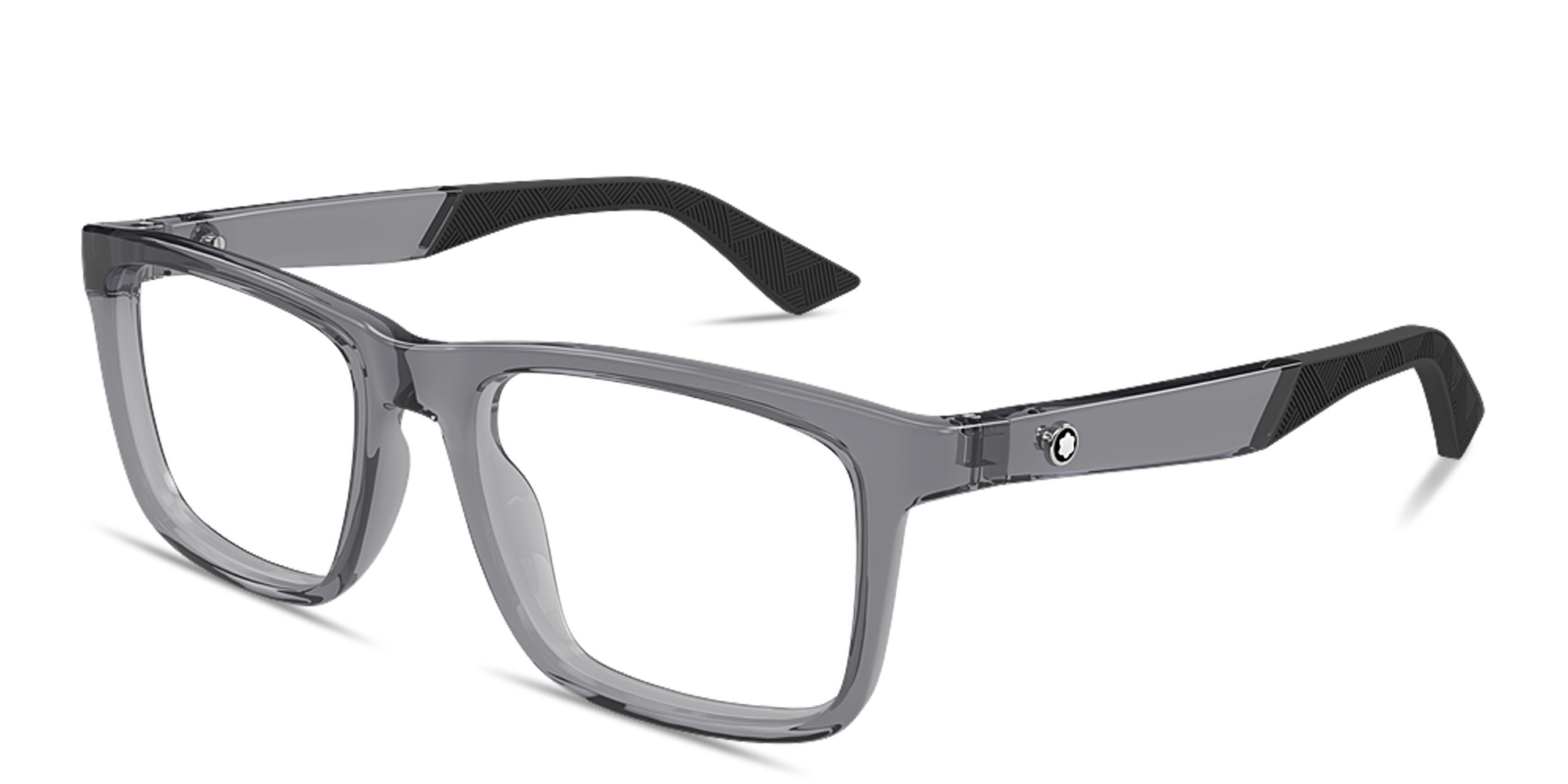 Shop MONTBLANC Snowcap Wide Rectangle Eyeglasses in Transparent Grey online.