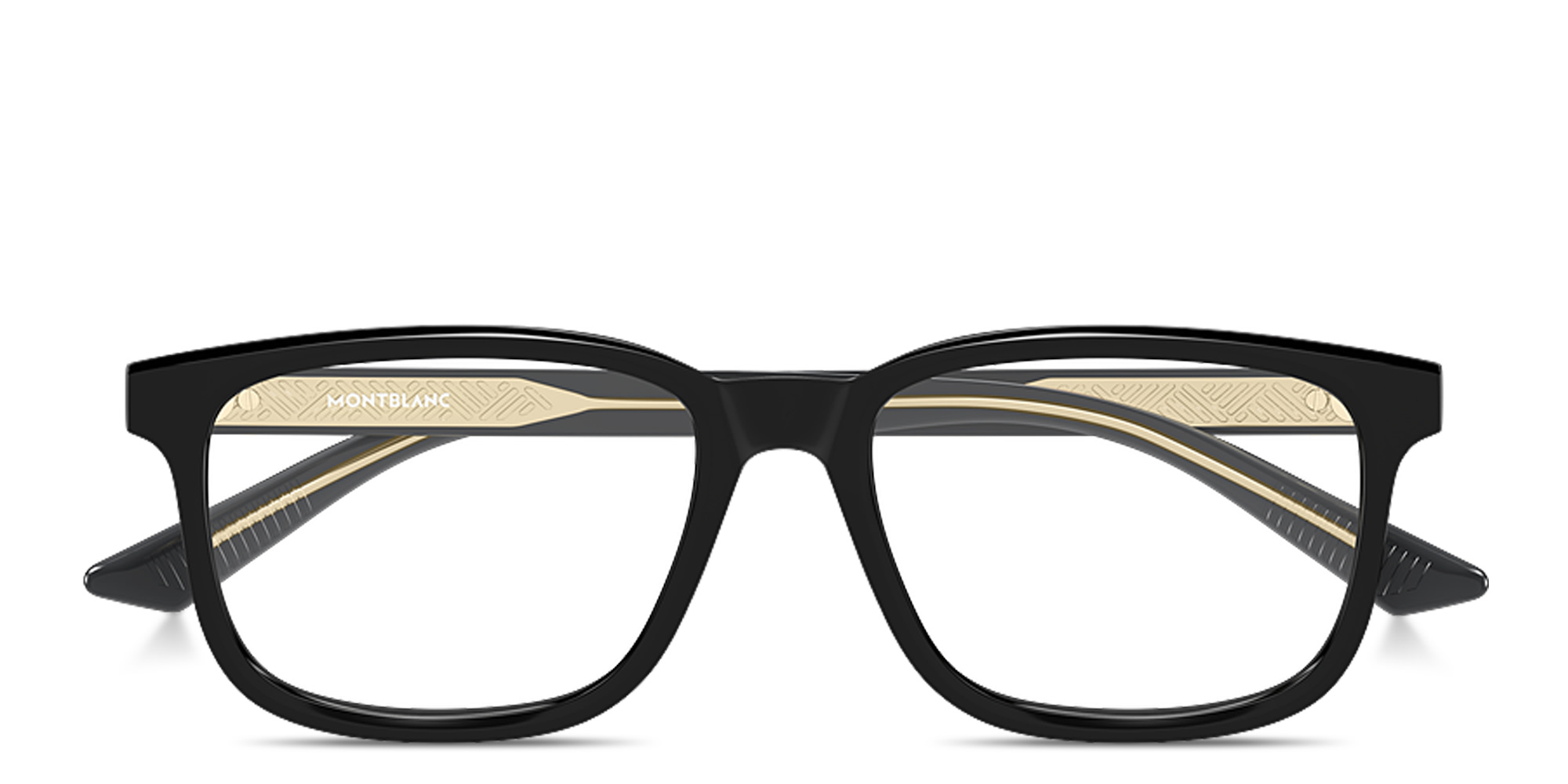 Shop MONTBLANC Snowcap Wide Rectangle Eyeglasses in Black online.