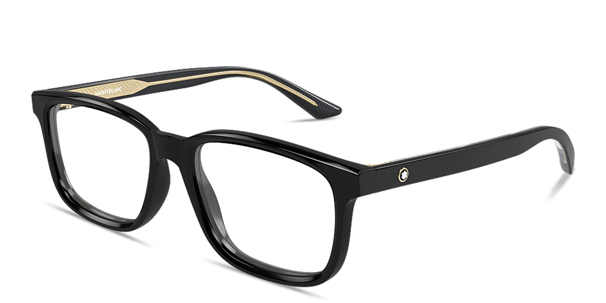 Shop MONTBLANC Snowcap Wide Rectangle Eyeglasses in Black online.