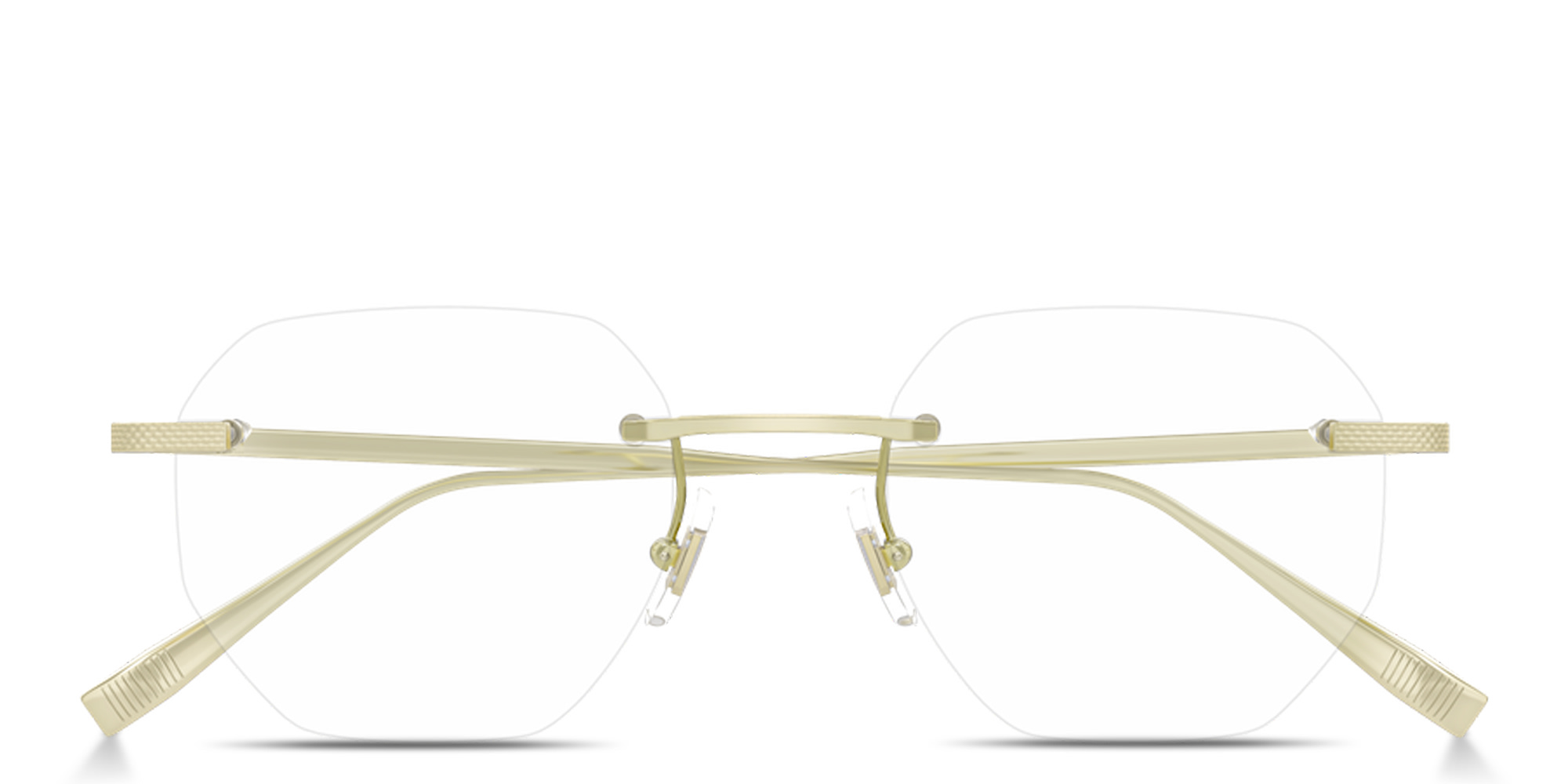 Shop Dunhill Engraved Logo Rimless Irregular Eyeglasses in Gold online.