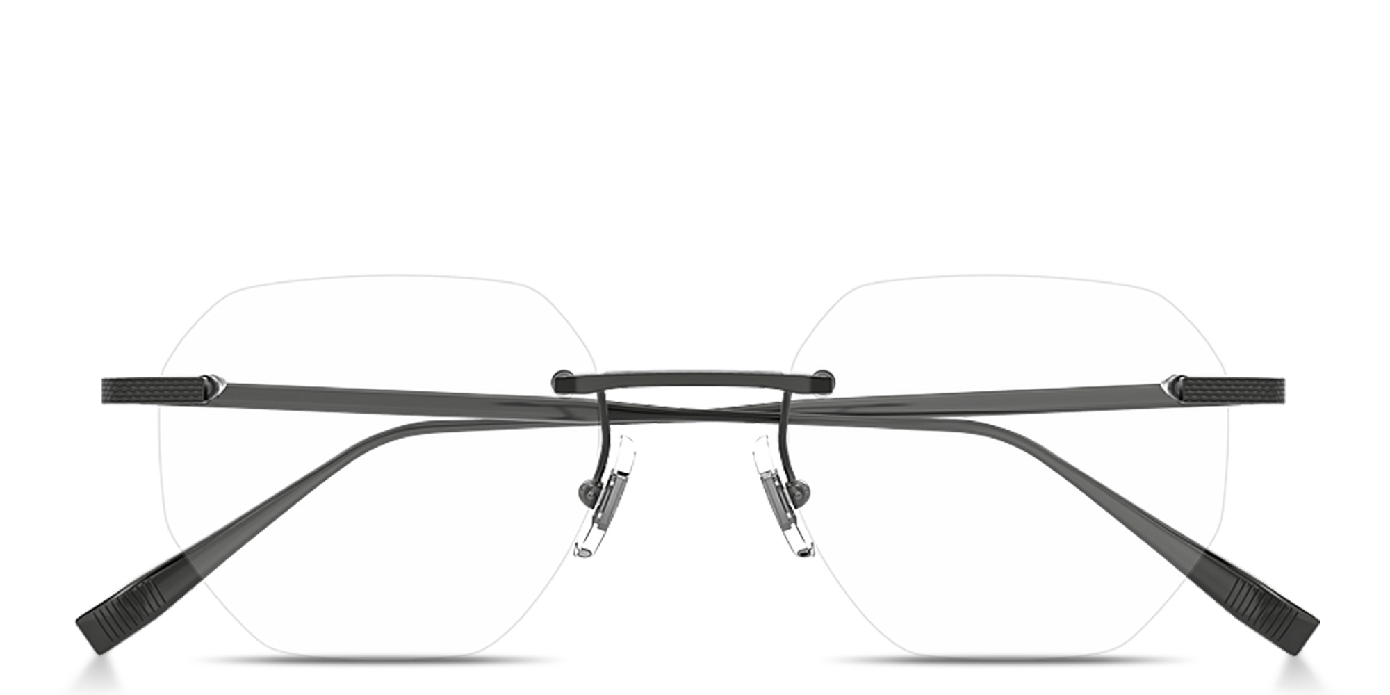 Shop Dunhill Engraved Logo Rimless Irregular Eyeglasses in Ruthenium online.