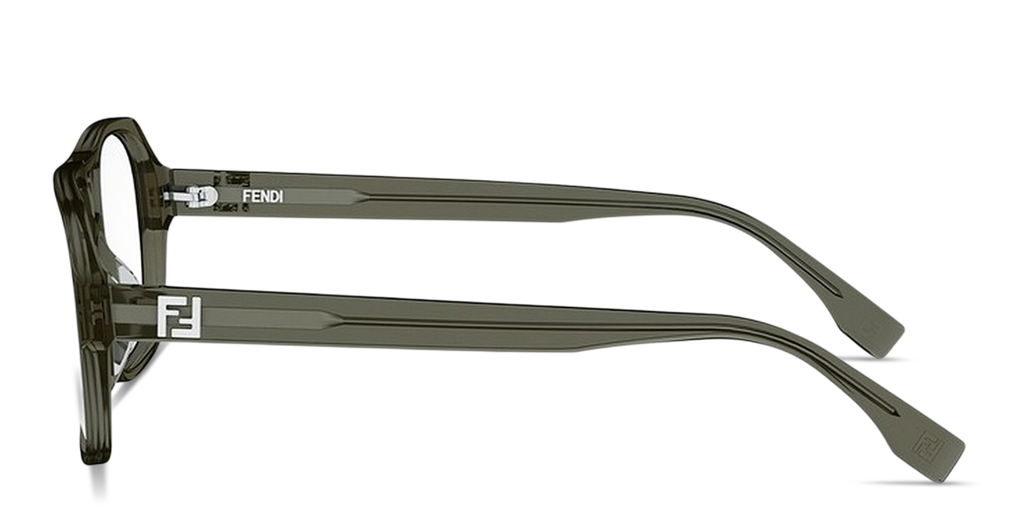 Shop FENDI FF Squared Square Eyeglasses in Transparent khaky online.