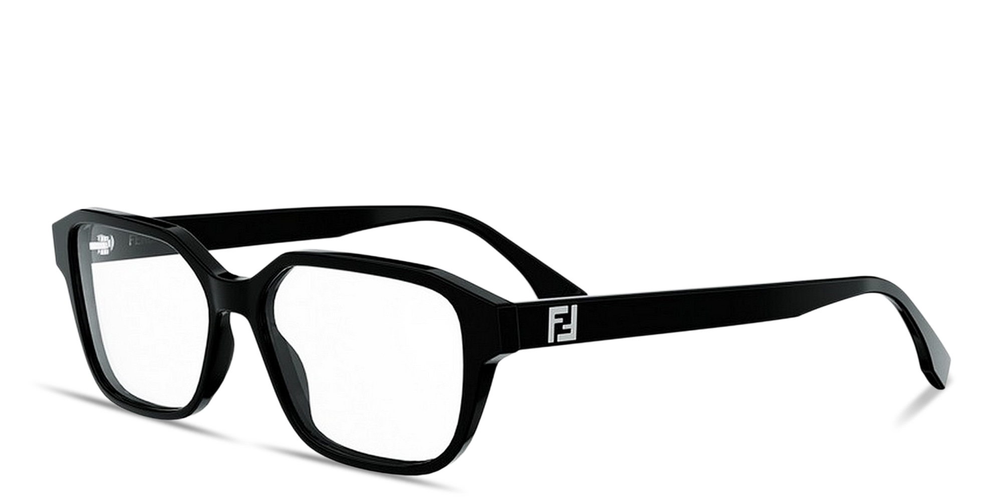 Shop FENDI FF Squared Wide Rectangle Eyeglasses in Black online.