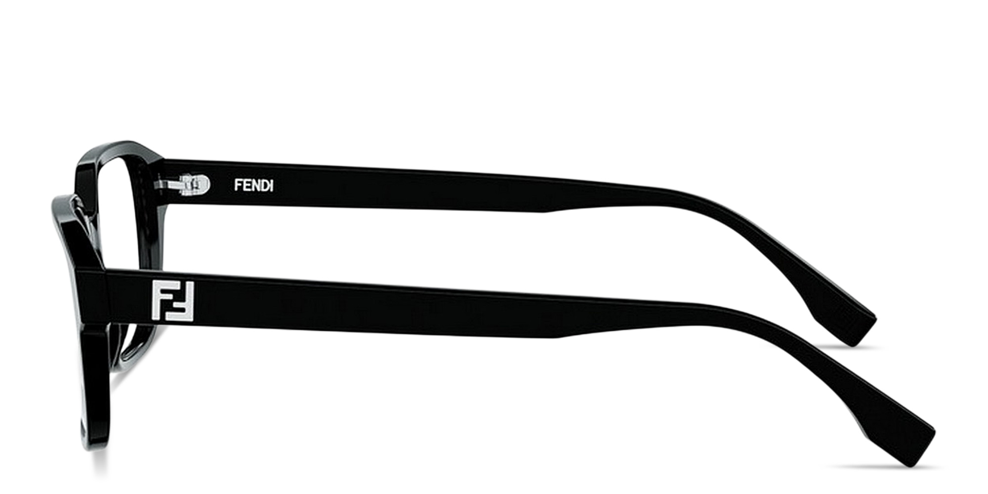 Shop FENDI FF Squared Wide Rectangle Eyeglasses in Black online.