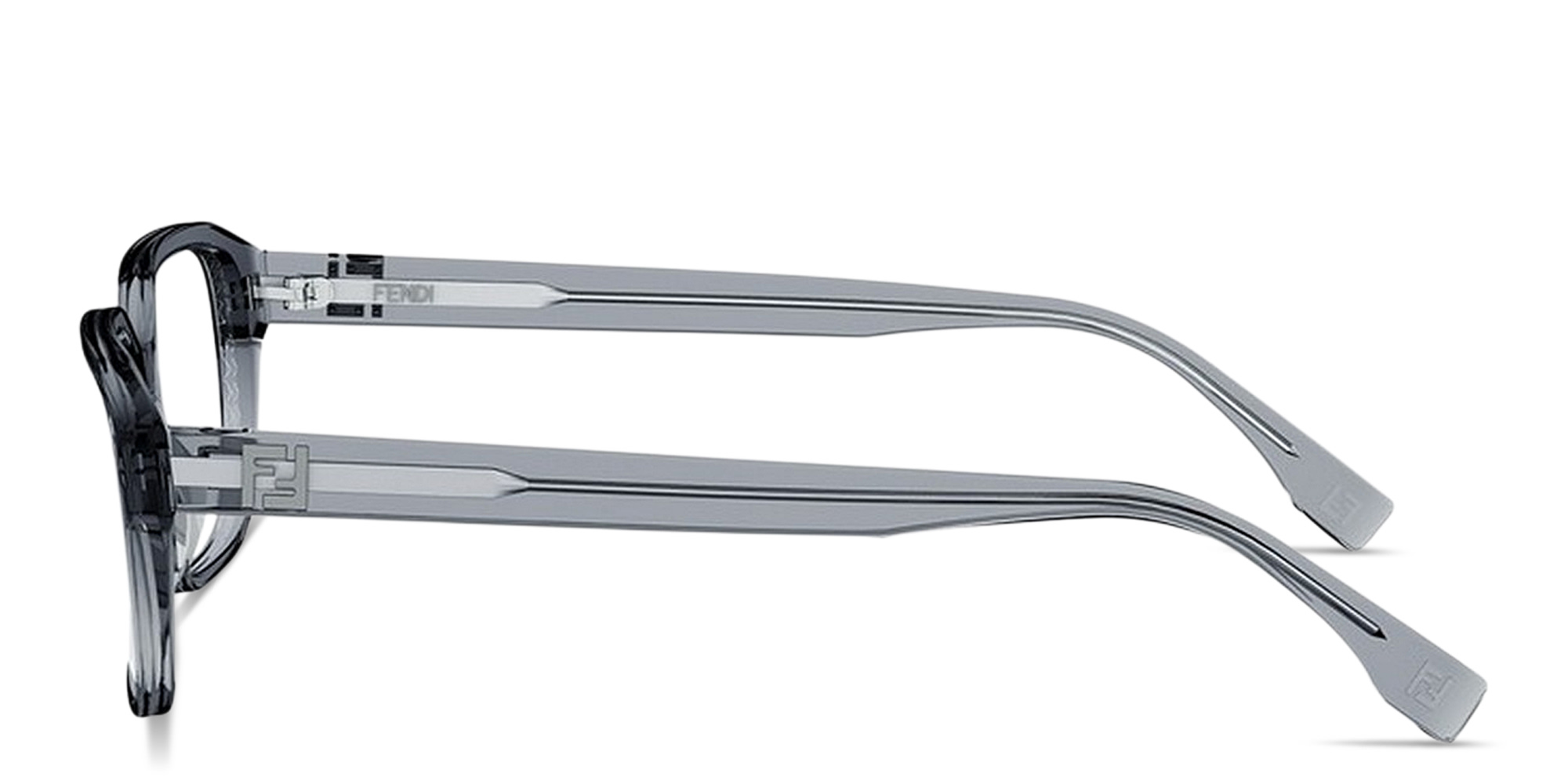 Shop FENDI FF Squared Wide Rectangle Eyeglasses in Transparent Grey online.