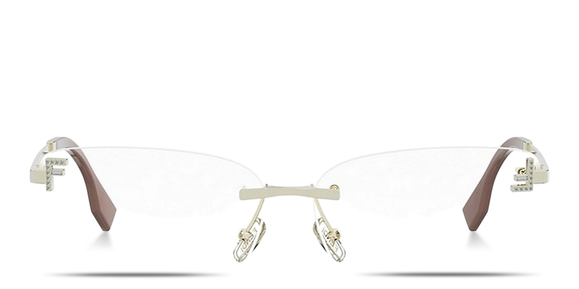 Shop FENDI First Crystal Wide Rimless Square Eyeglasses in Light Gold online.