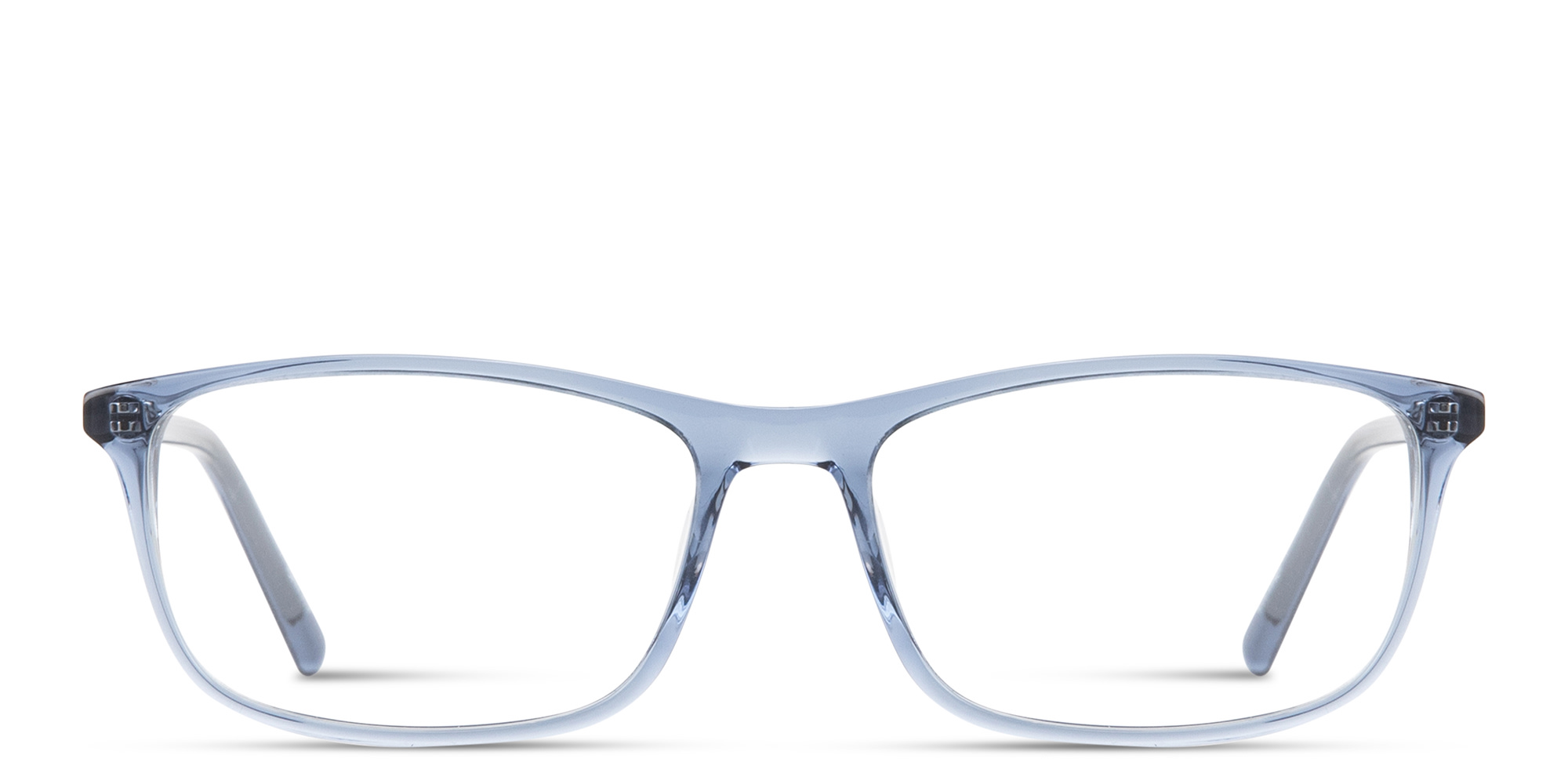 Shop EYE'M Logo Signature Wide Rectangle Eyeglasses in Transparent Blue online.