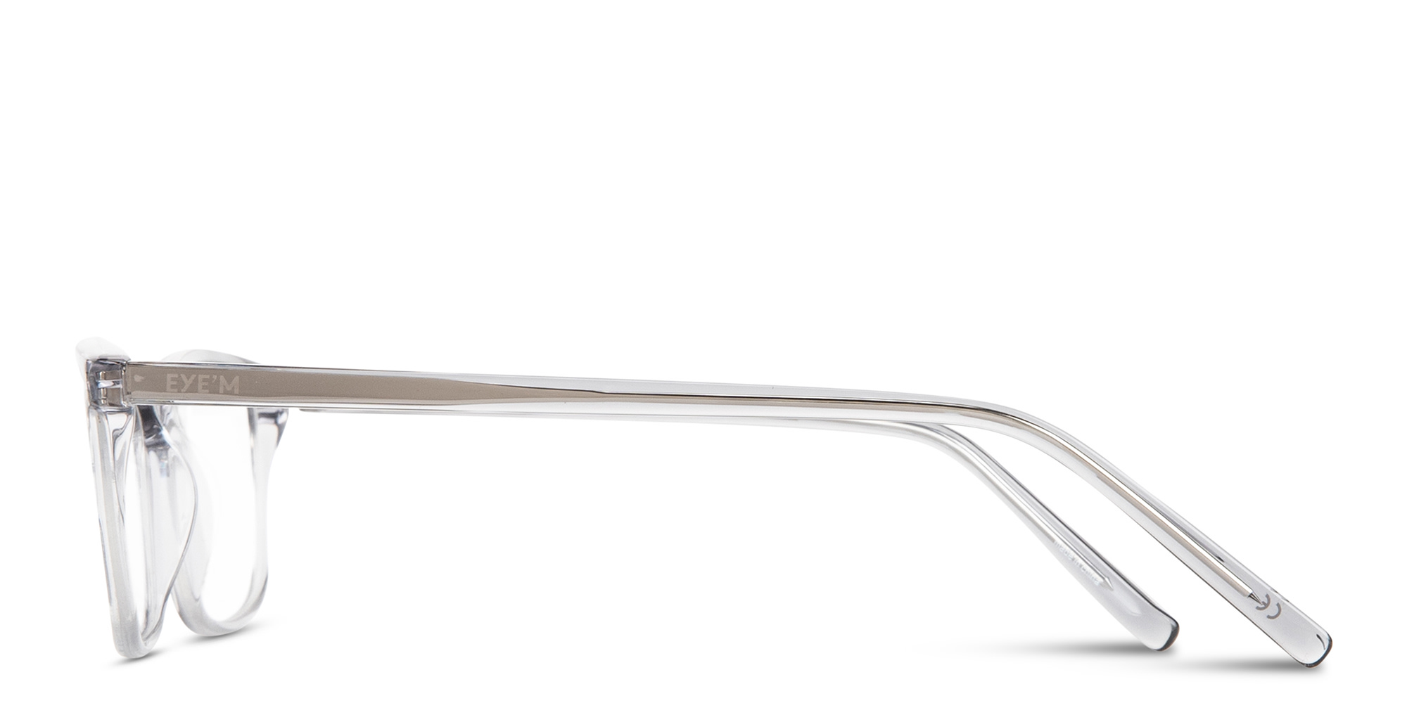 Shop EYE'M Logo Signature Wide Rectangle Eyeglasses in Transparent Grey online.