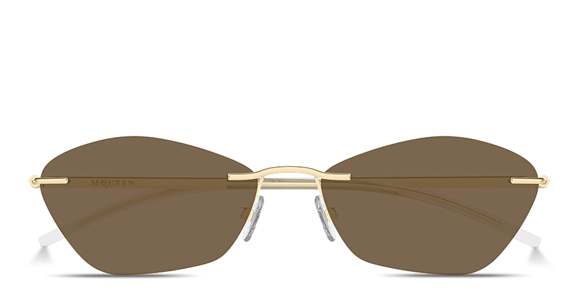 Shop Alexander McQueen T-Bar Slim Unisex Rimless Irregular Sunglasses in Gold online.
