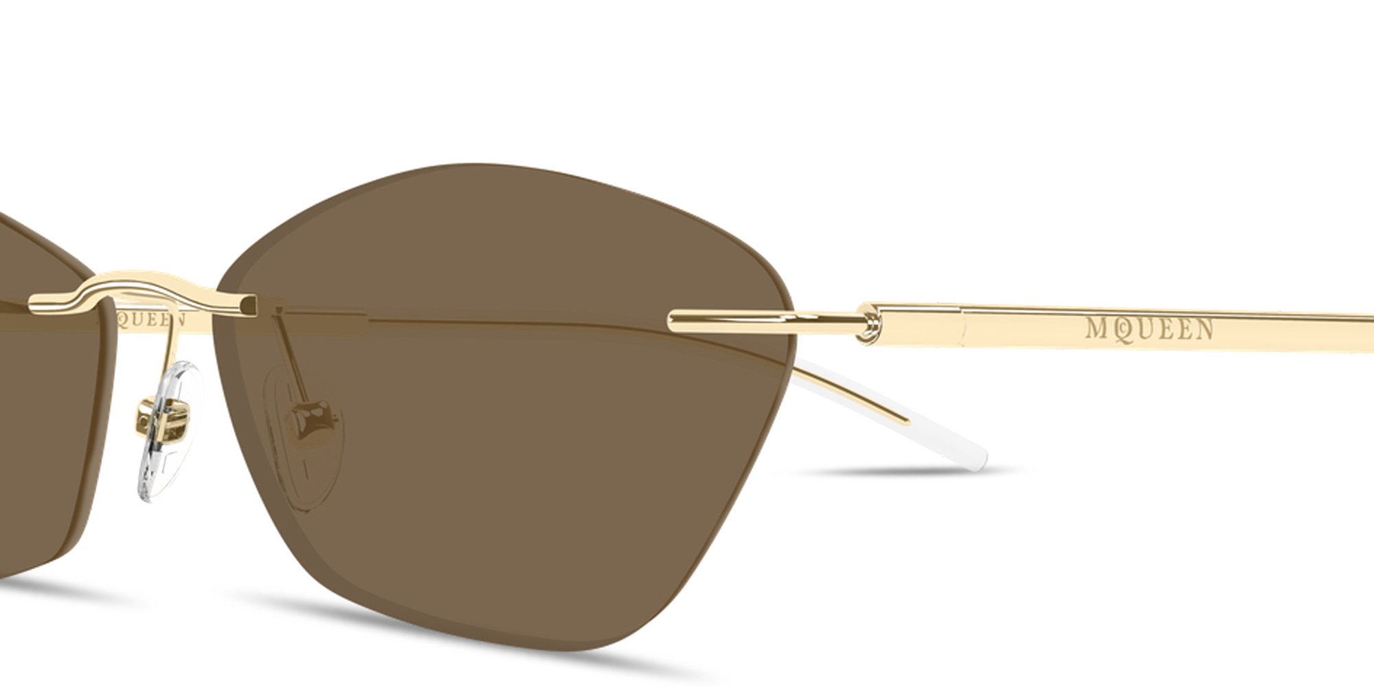 Shop Alexander McQueen T-Bar Slim Unisex Rimless Irregular Sunglasses in Gold online.