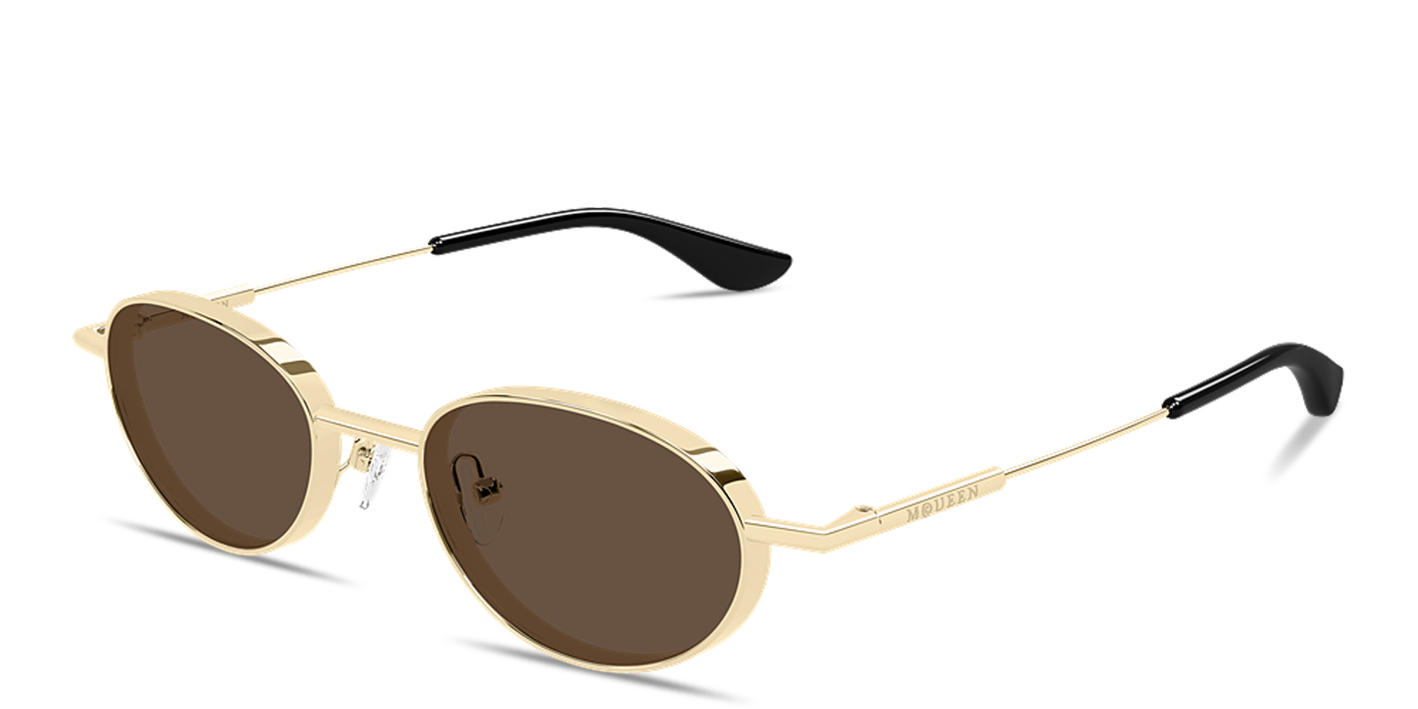 Shop Alexander McQueen Metal T-Bar Unisex Oval Sunglasses in Gold online.