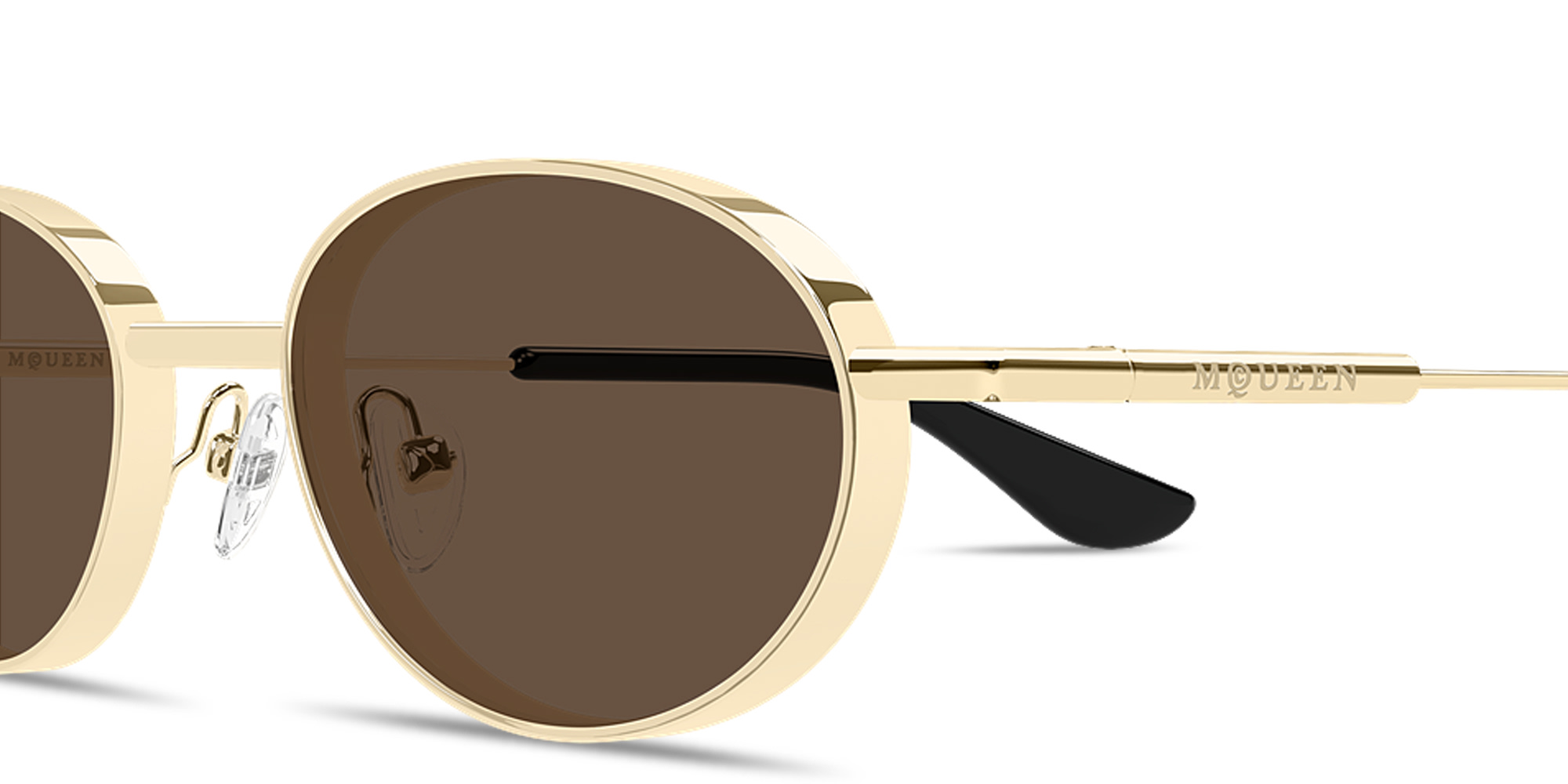 Shop Alexander McQueen Metal T-Bar Unisex Oval Sunglasses in Gold online.