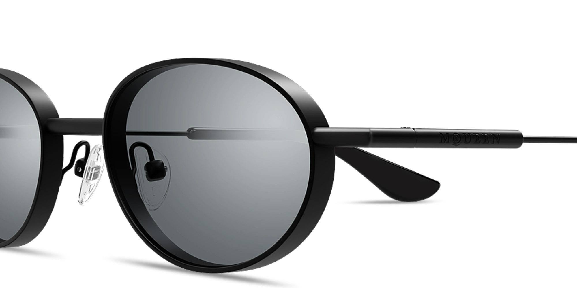 Shop Alexander McQueen Metal T-Bar Unisex Oval Sunglasses in Black online.