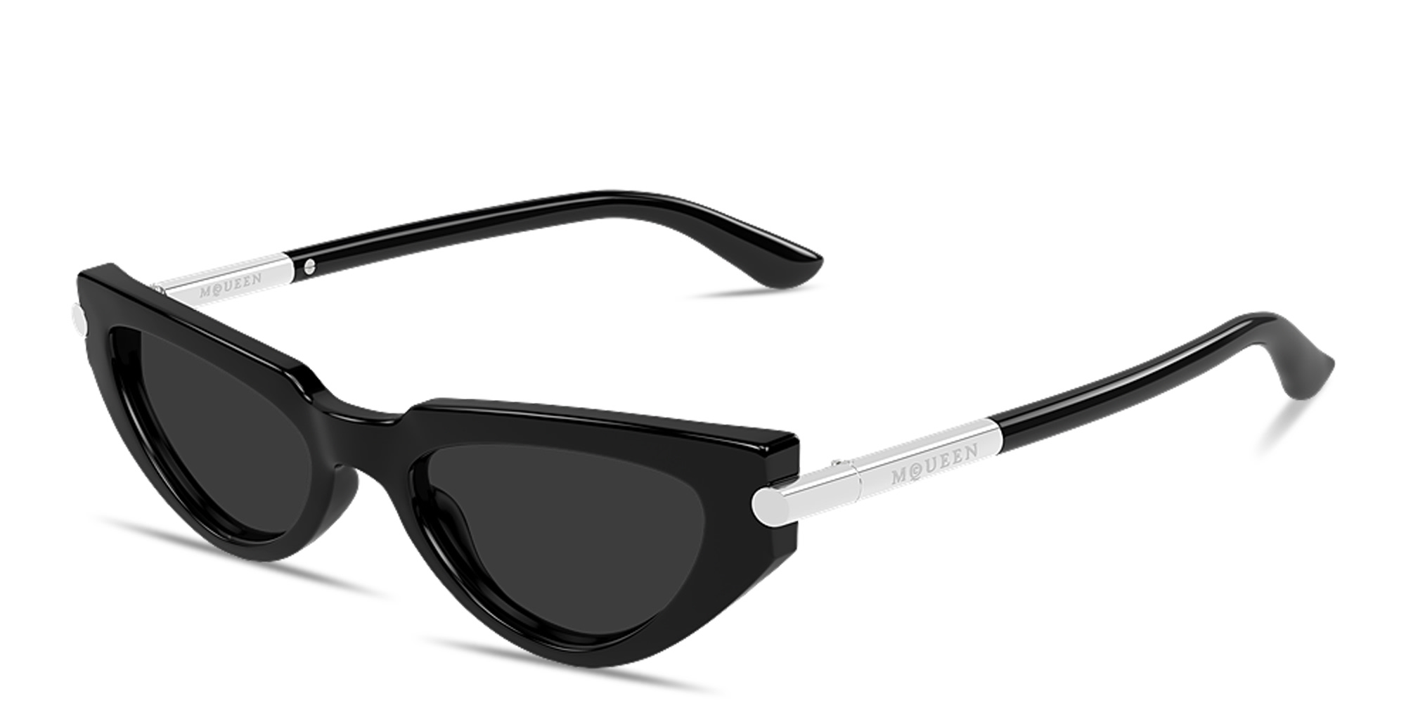 Shop Alexander McQueen T-Bar Icon Cat-Eye Sunglasses in Black online.
