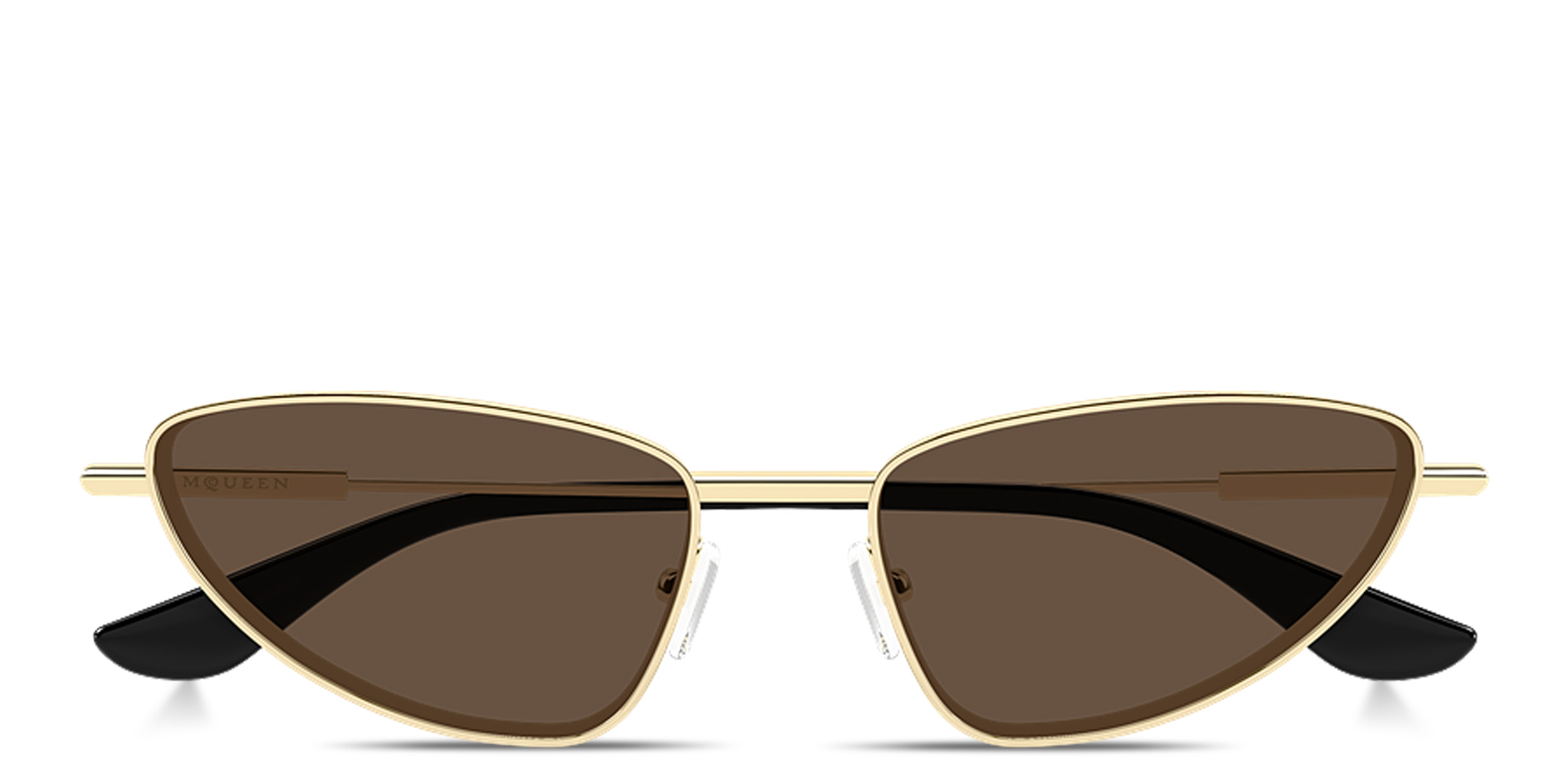 Shop Alexander McQueen Metal T-Bar Cat-Eye Sunglasses in Gold online.