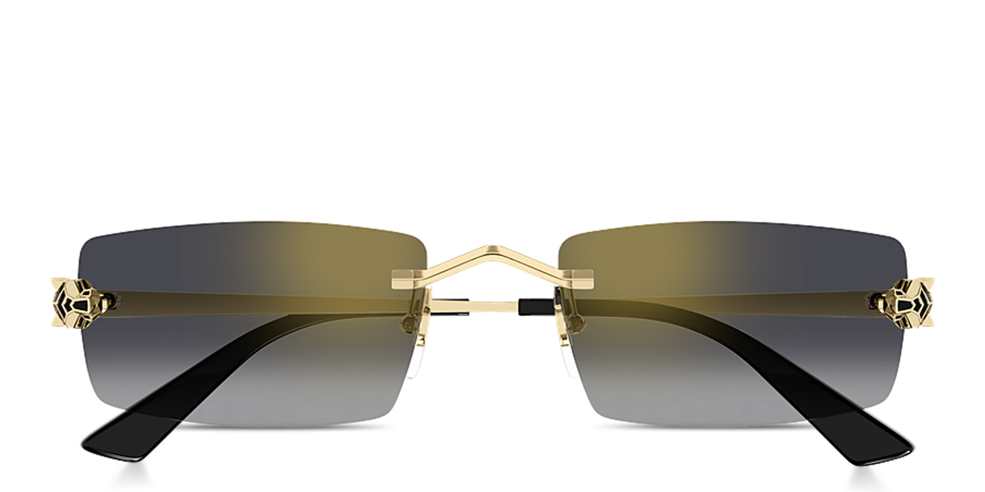 Shop Cartier Panthère de Cartier Unisex Rimless Rectangle Sunglasses in Gold online.