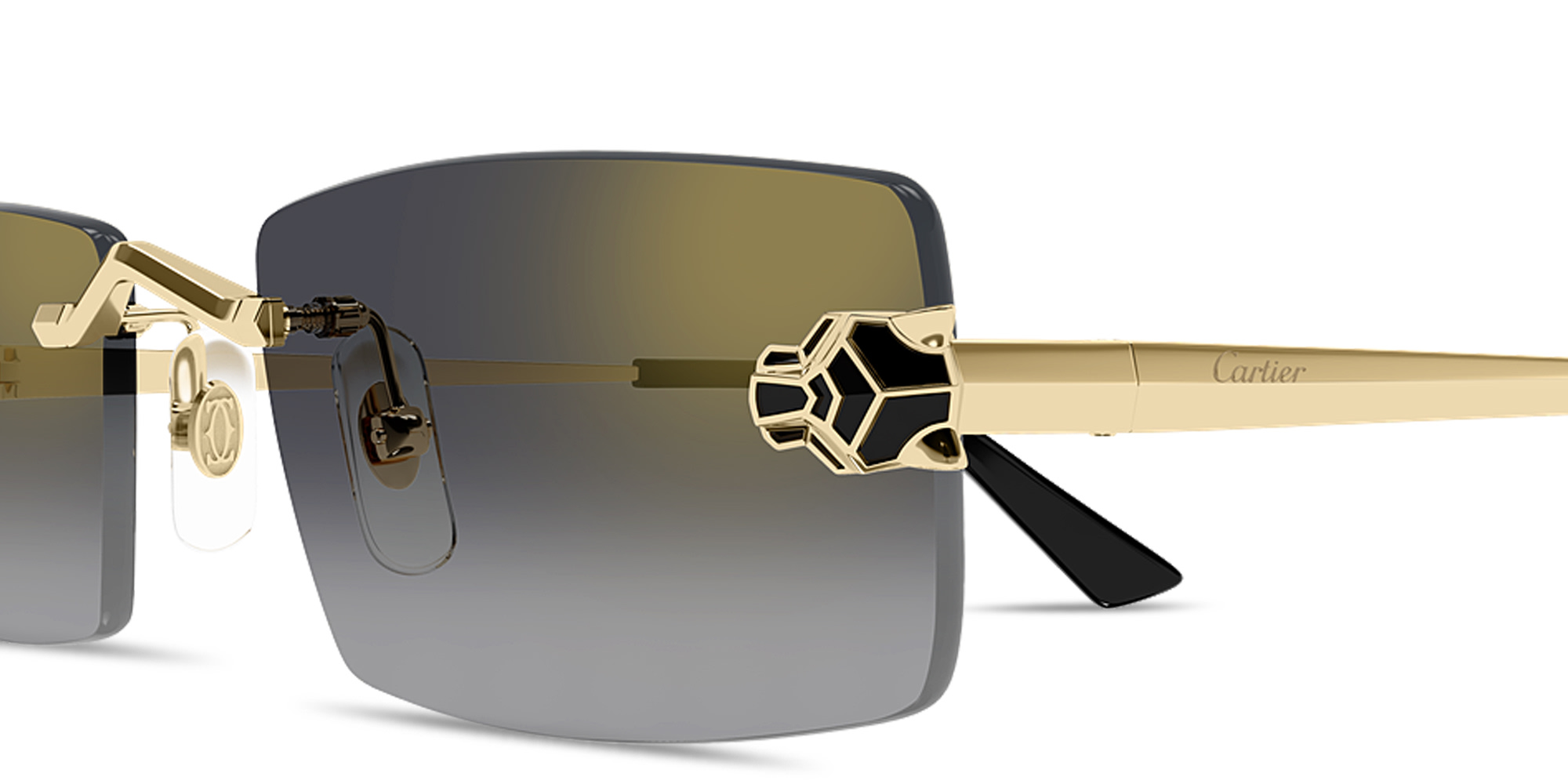 Shop Cartier Panthère de Cartier Unisex Rimless Rectangle Sunglasses in Gold online.