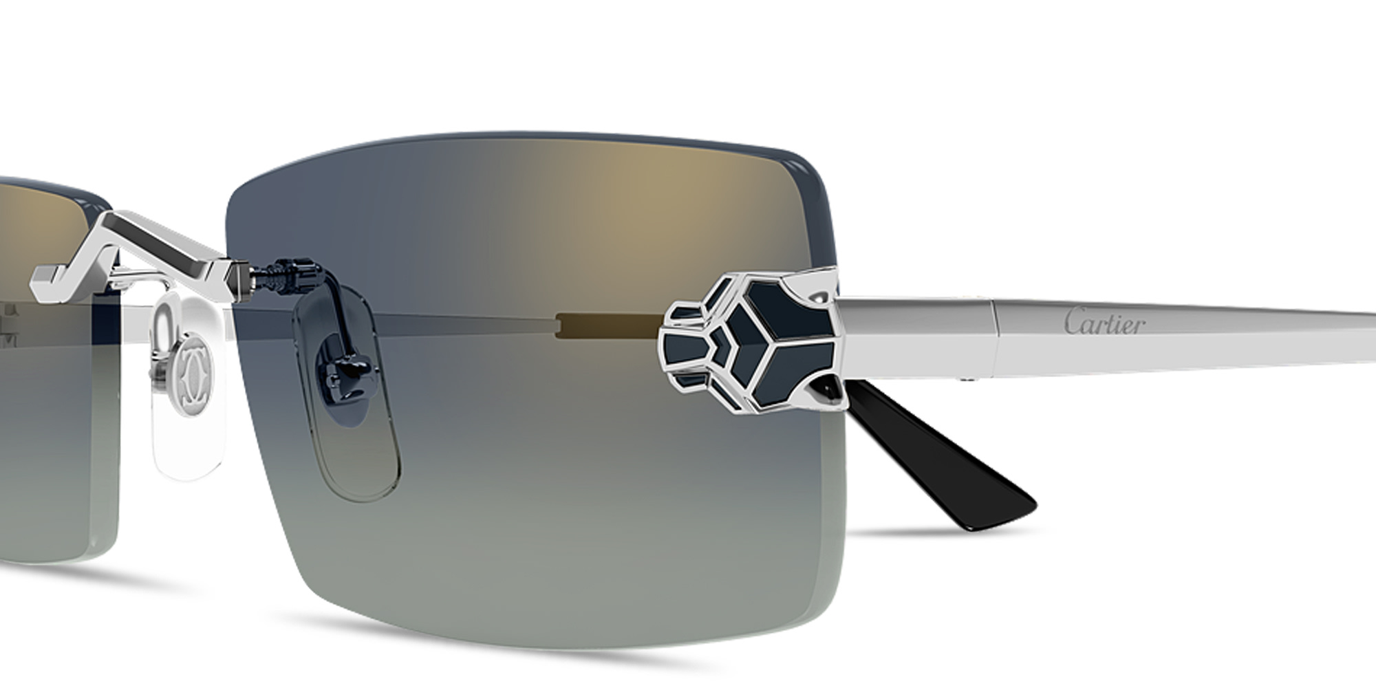 Shop Cartier Panthère de Cartier Unisex Rimless Rectangle Sunglasses in Silver online.