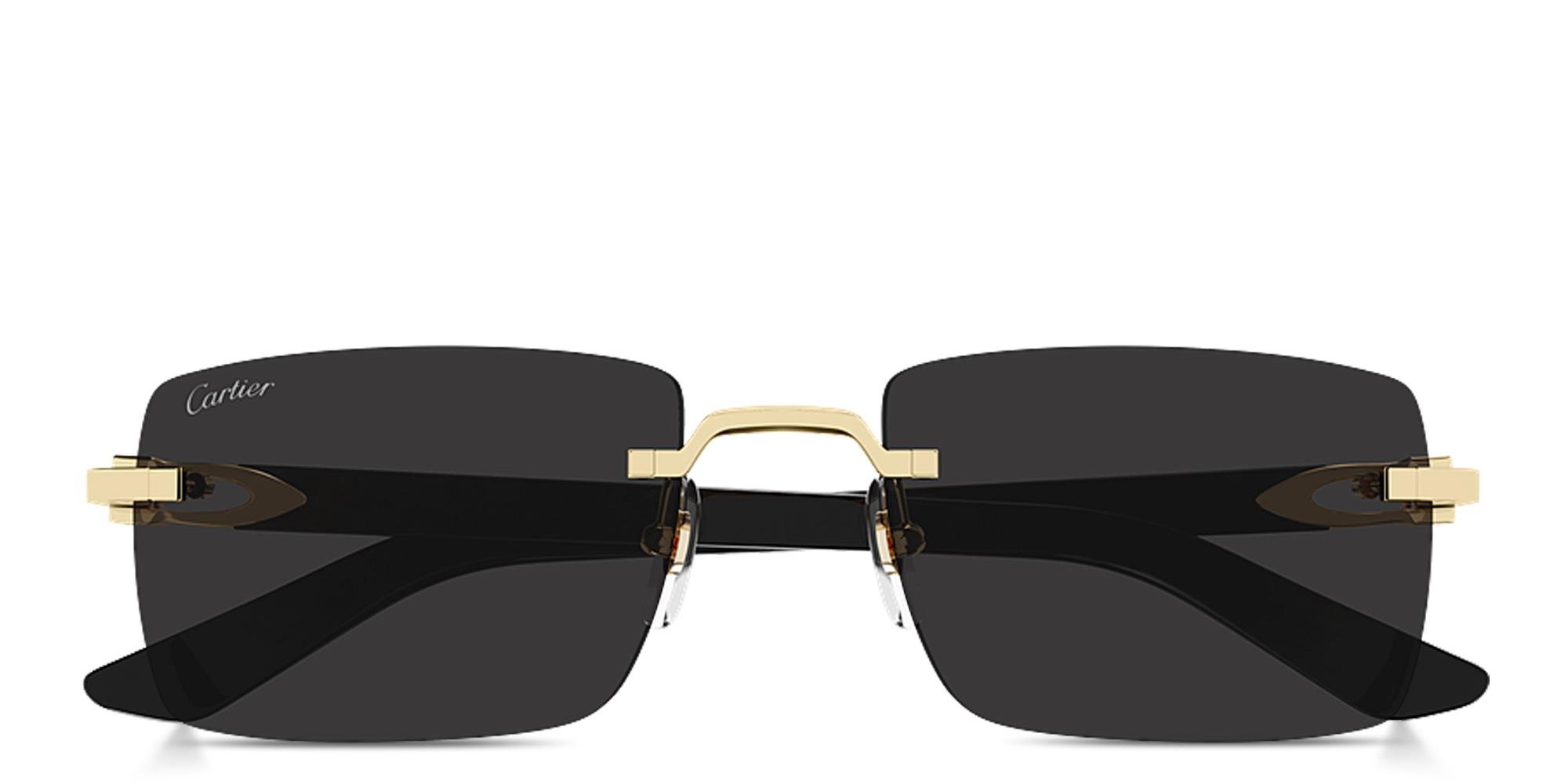 Shop Cartier Signature C de Cartier Rimless Rectangle Sunglasses in Polished Gold online.