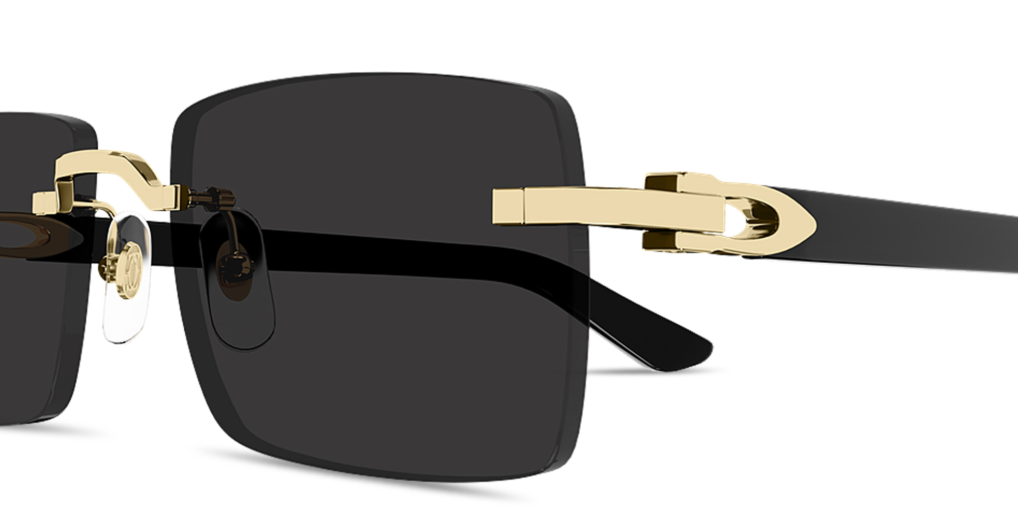 Shop Cartier Signature C de Cartier Rimless Rectangle Sunglasses in Polished Gold online.