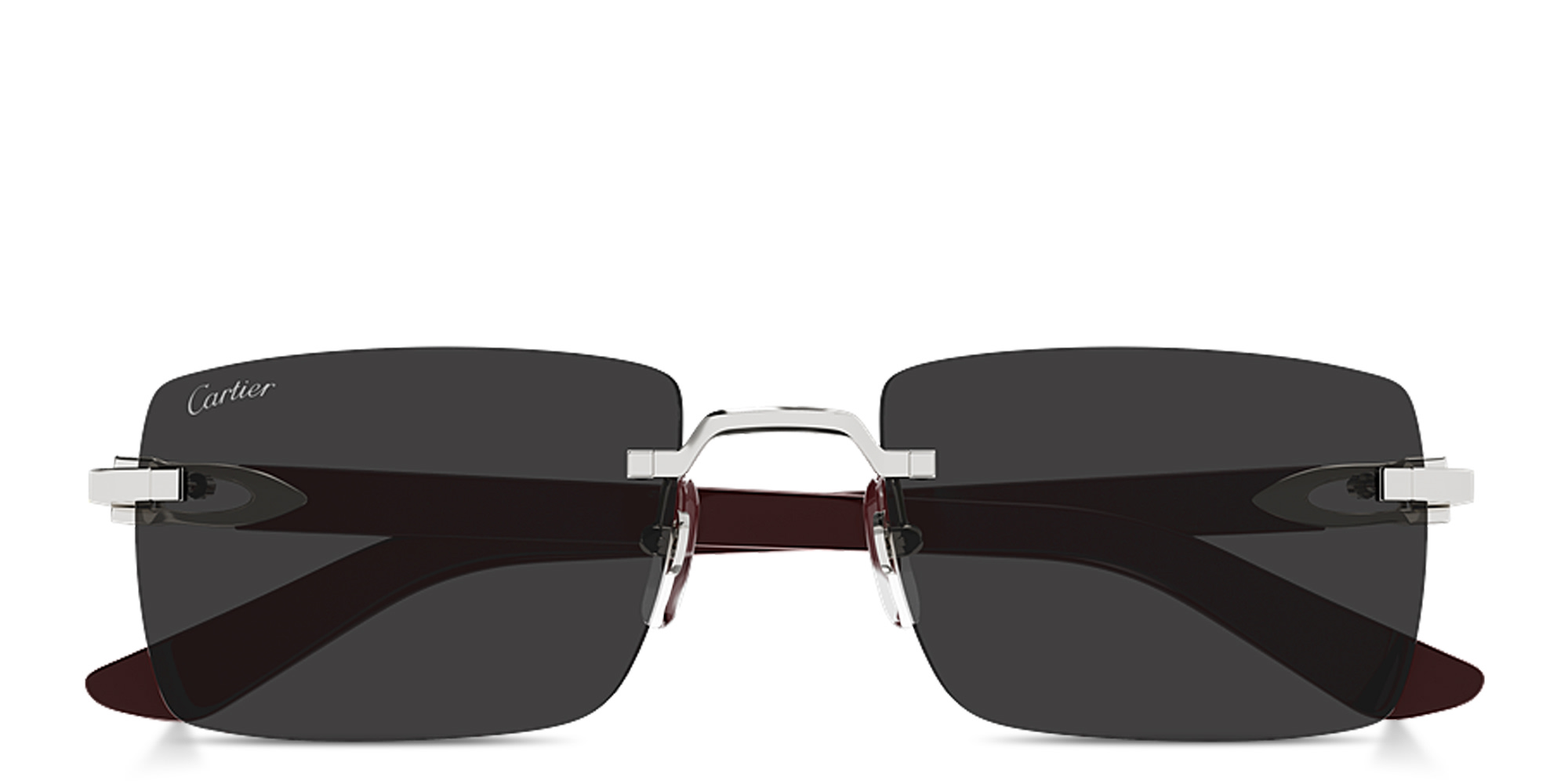 Shop Cartier Signature C de Cartier Rimless Rectangle Sunglasses in Silver online.