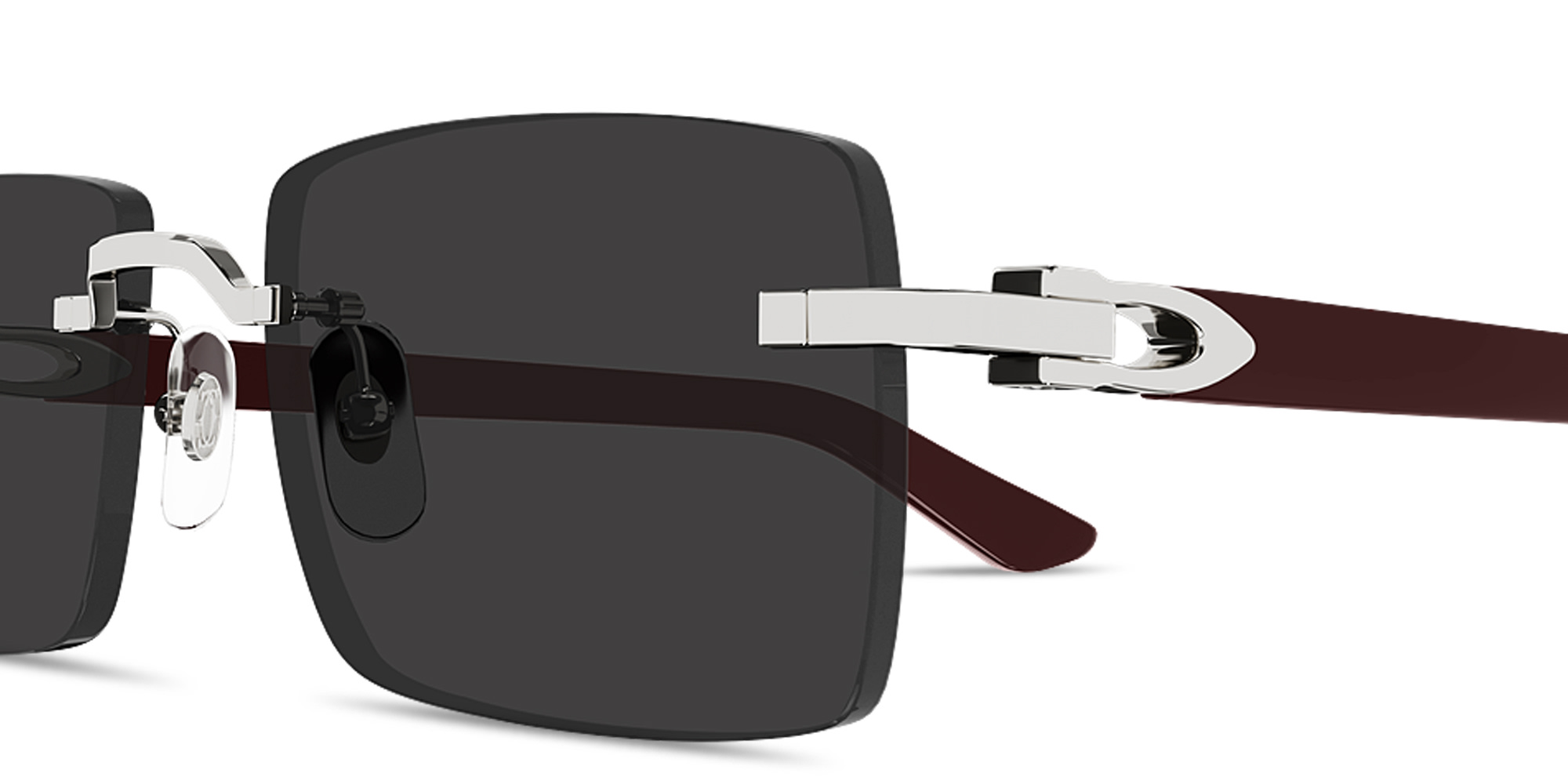 Shop Cartier Signature C de Cartier Rimless Rectangle Sunglasses in Silver online.