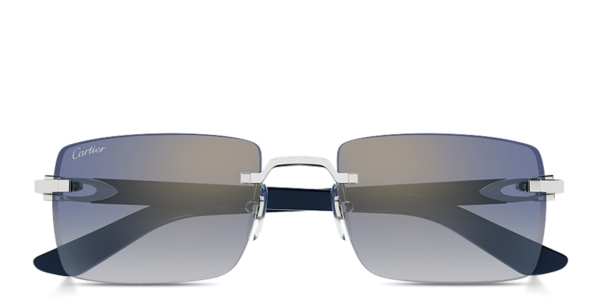 Shop Cartier Signature C de Cartier Rimless Rectangle Sunglasses in Polished Silver online.