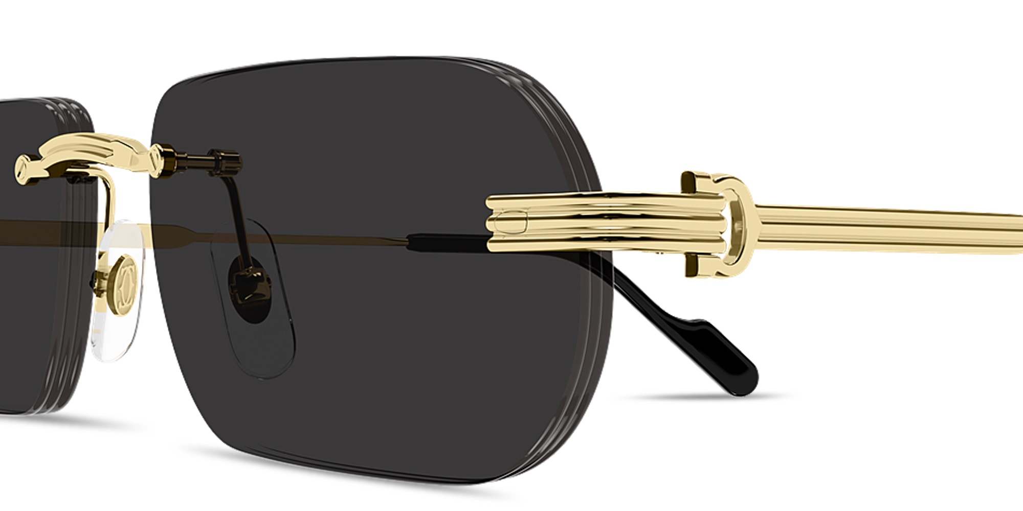 Shop Cartier Première de Cartier Rimless Rectangle Sunglasses in Gold online.