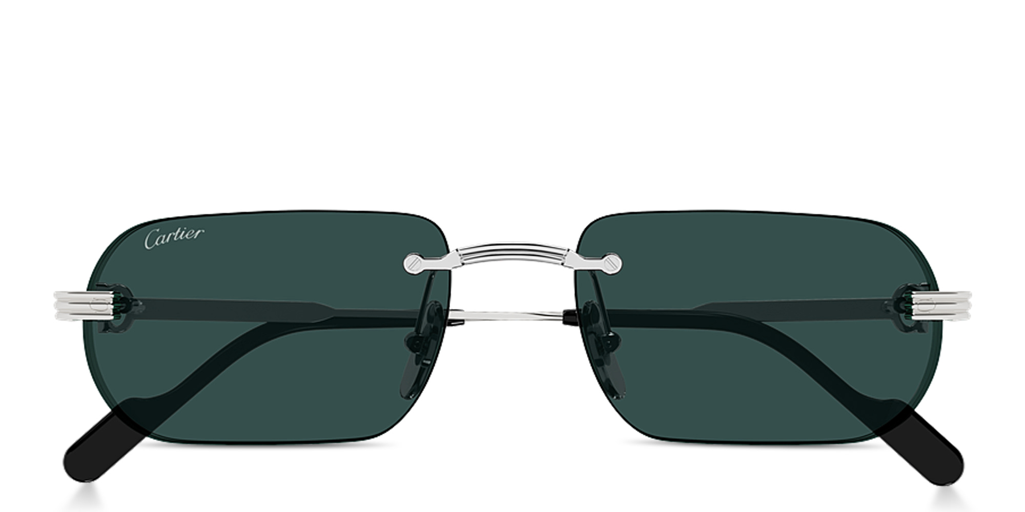 Shop Cartier Première de Cartier Rimless Rectangle Sunglasses in Silver online.