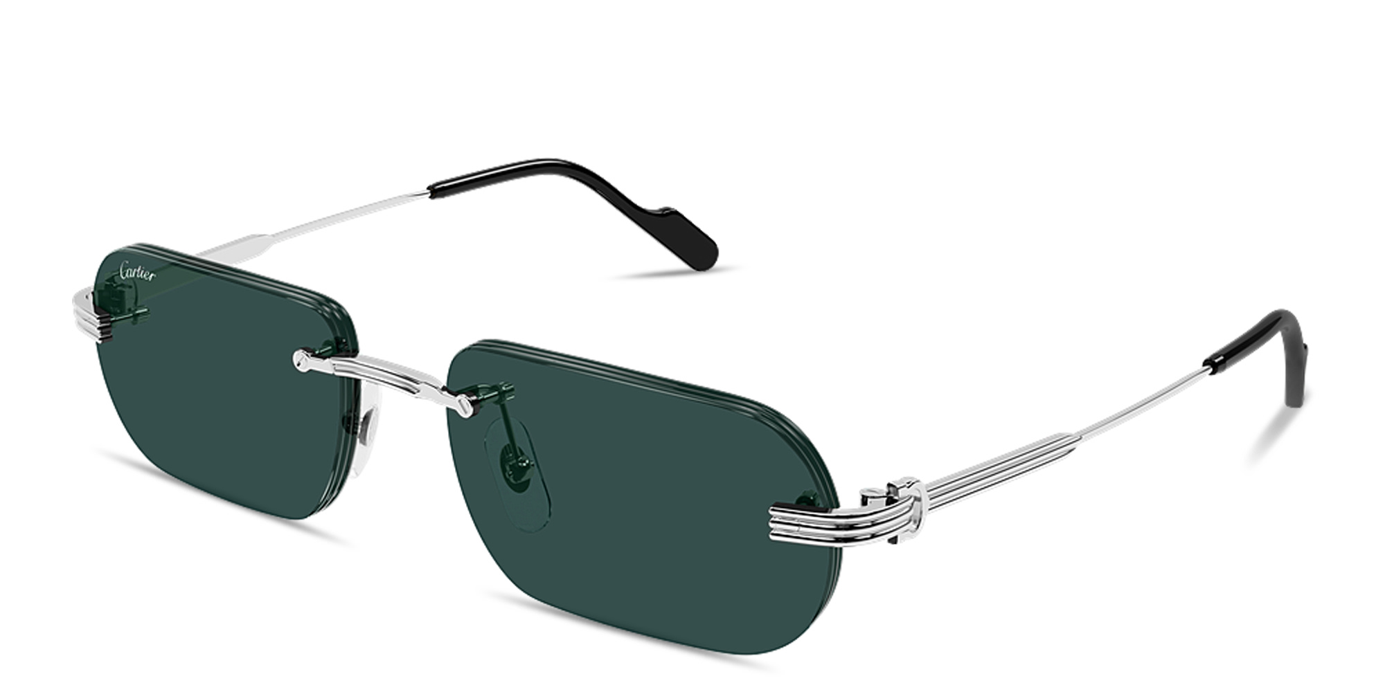 Shop Cartier Première de Cartier Rimless Rectangle Sunglasses in Silver online.