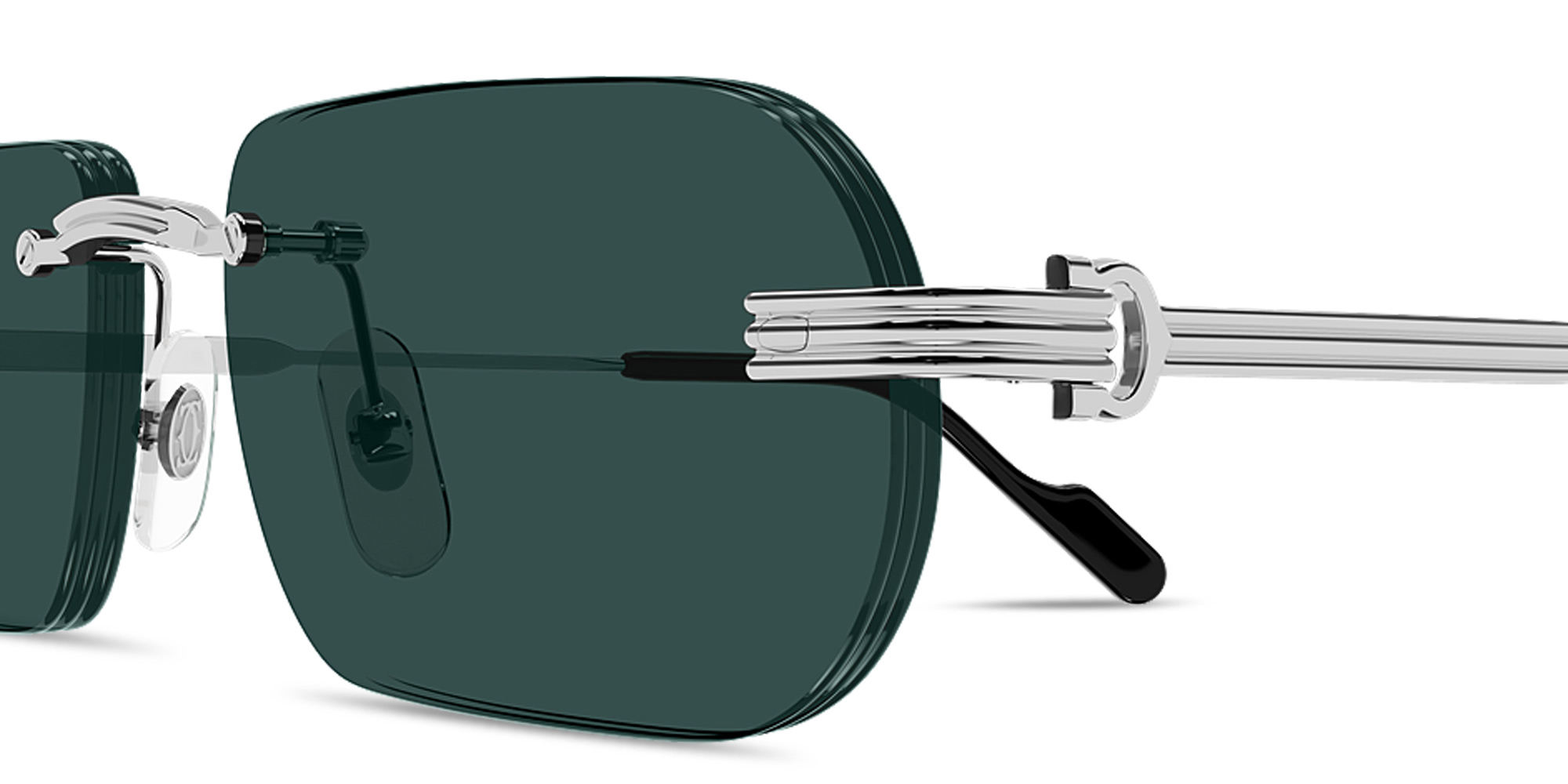 Shop Cartier Première de Cartier Rimless Rectangle Sunglasses in Silver online.