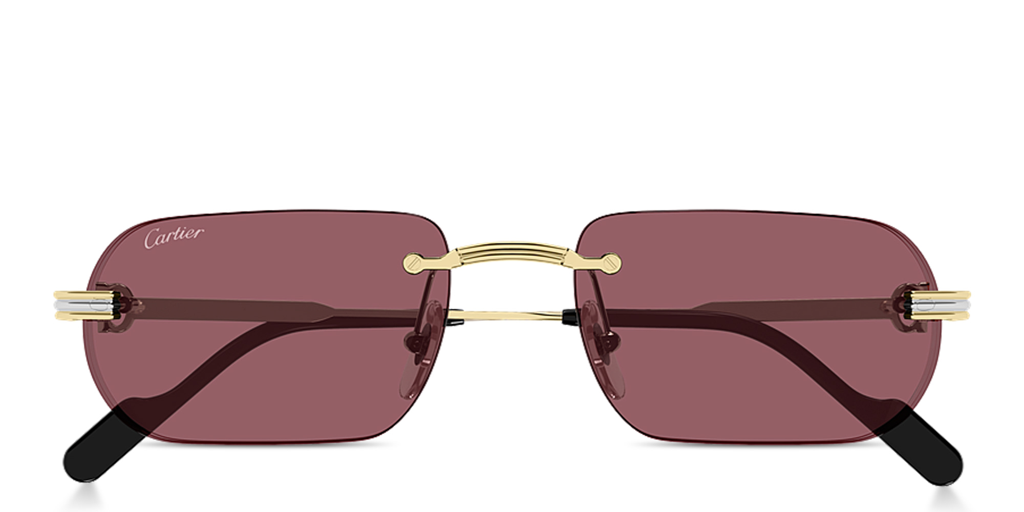Shop Cartier Première de Cartier Rimless Rectangle Sunglasses in Gold online.