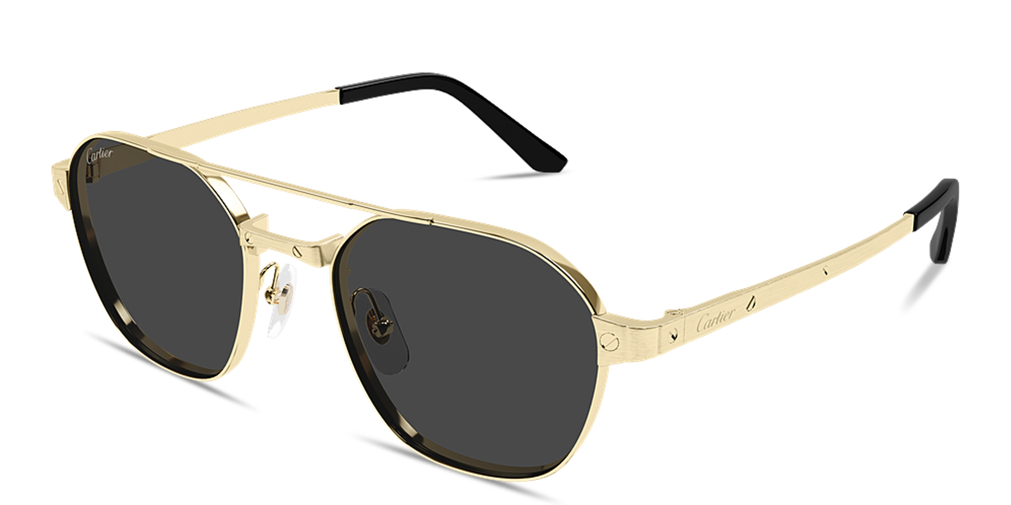 Shop Cartier Santos de Cartier Square Sunglasses in Gold online.