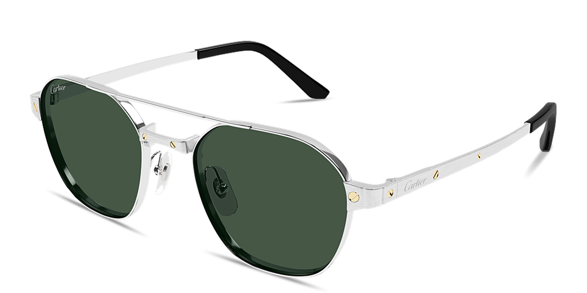 Shop Cartier Santos de Cartier Square Sunglasses in Silver online.