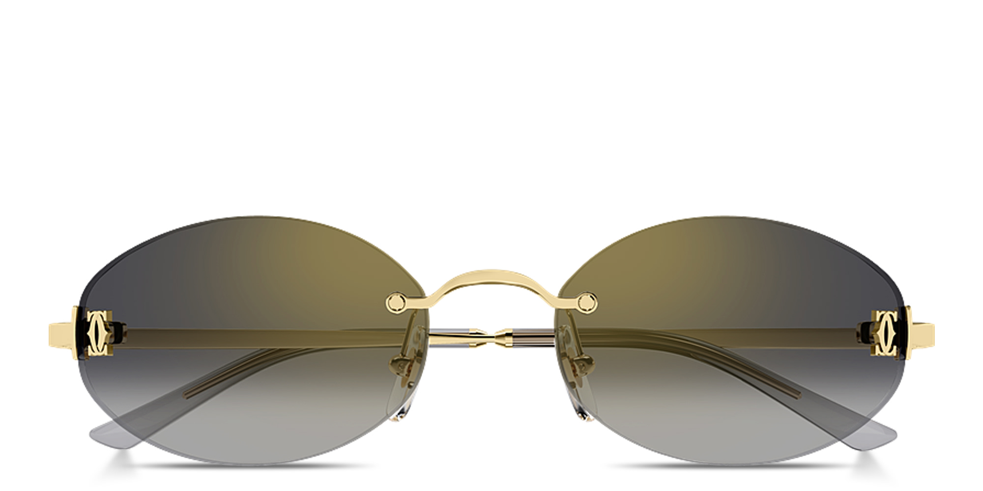 Shop Cartier Double C de Cartier Rimless Oval Sunglasses in Gold online.